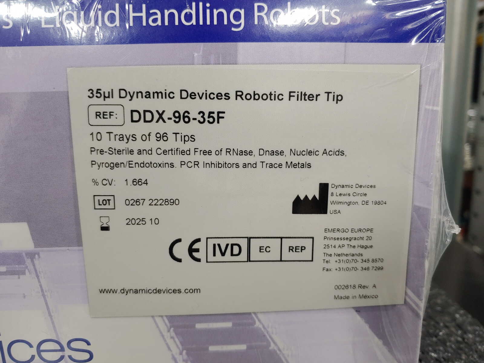 DYNAMIC DEVICES DDX-96-35F 35μL Robotic Filter Tip 10 Trays of 96 Tips