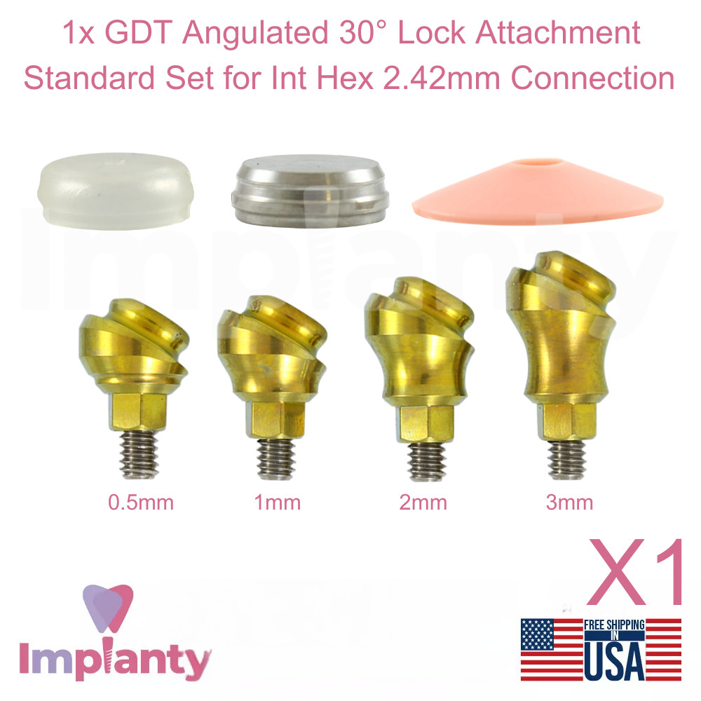 1x Dental Angulated 30° Lock Attachment Standard Set Titanium Int Hex 2.42mm