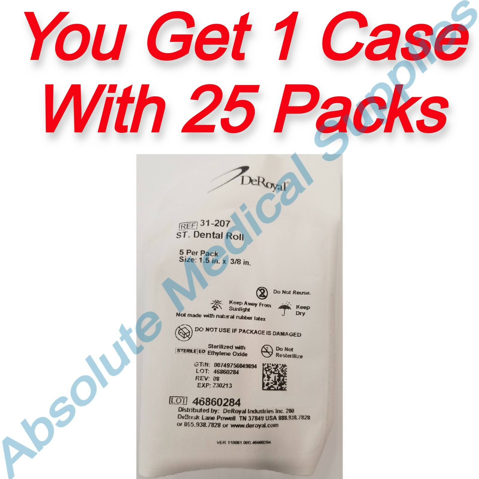 *25-Packs* DeRoyal ST. Dental Rolls 1.5″ x 3/8″ Sterile 31-207