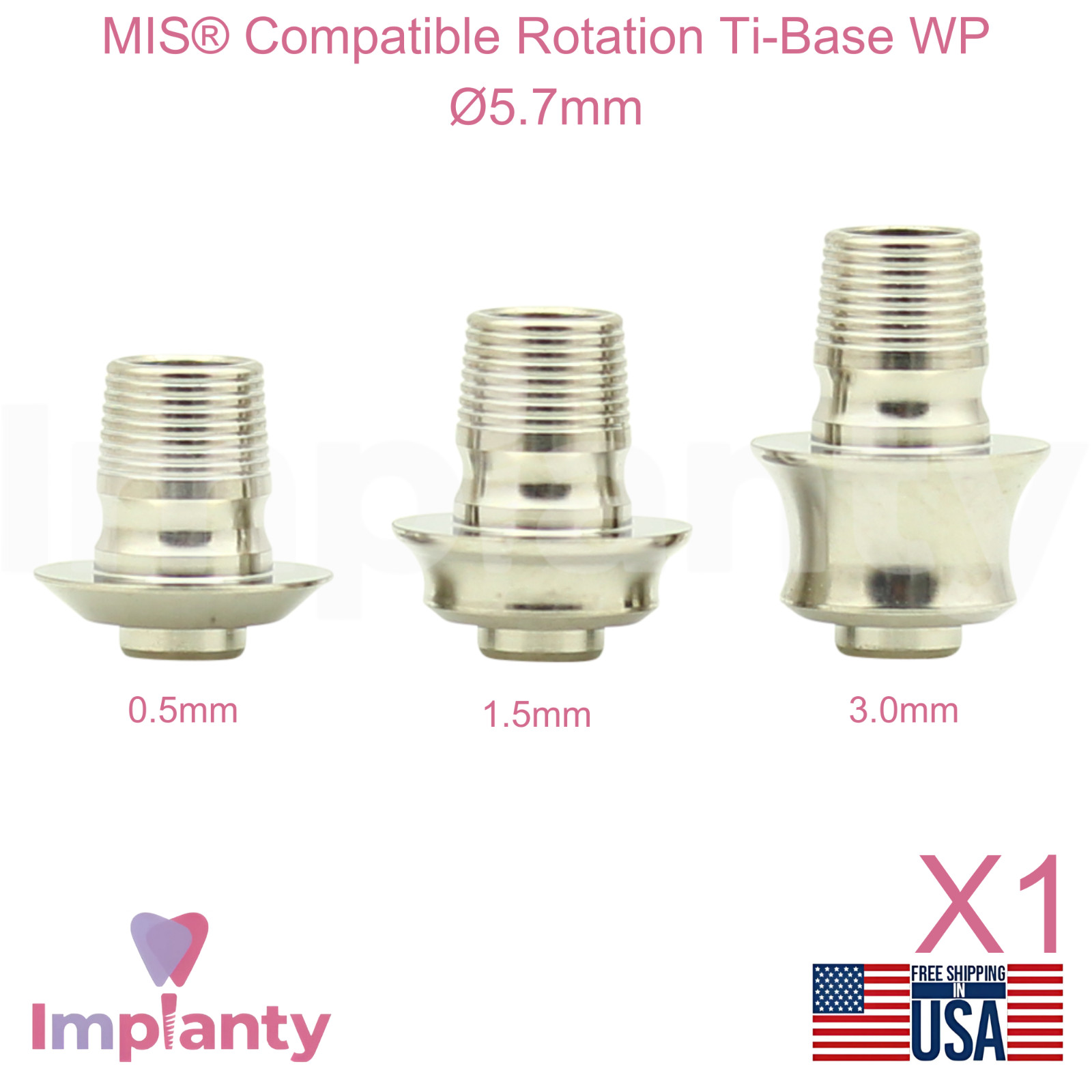 MIS® Compatible Rotation Ti-Base Wide Platform WP Ø5.7mm Int Hex 2.45mm