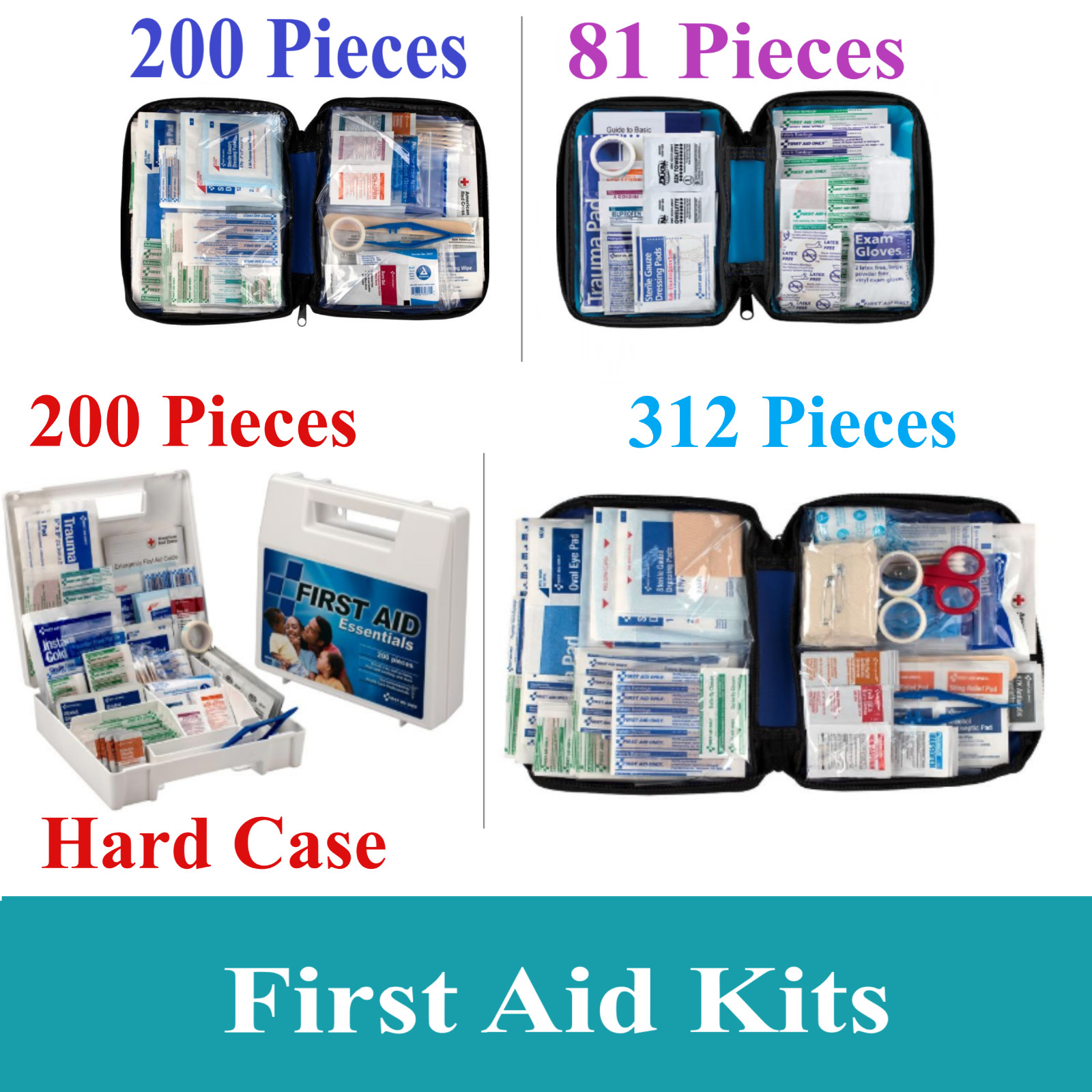 First Aid Kit Emergency Bag Home Car Outdoor, All Purpose, Portable Up to 312 Pc