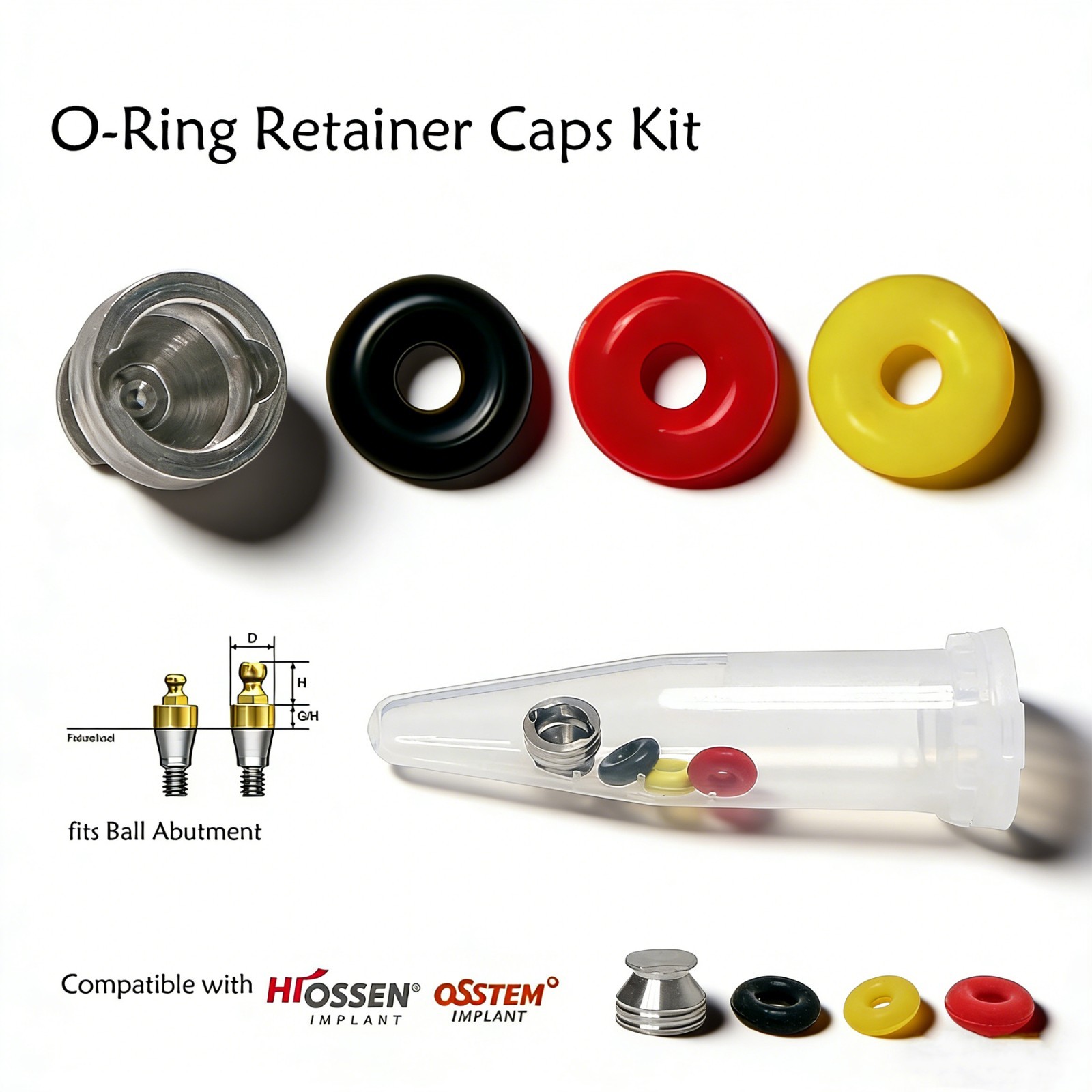 Dental Implant O-ring Retention Cap Kit For Hiossen/Osstem Ball Abutment 4pc/set