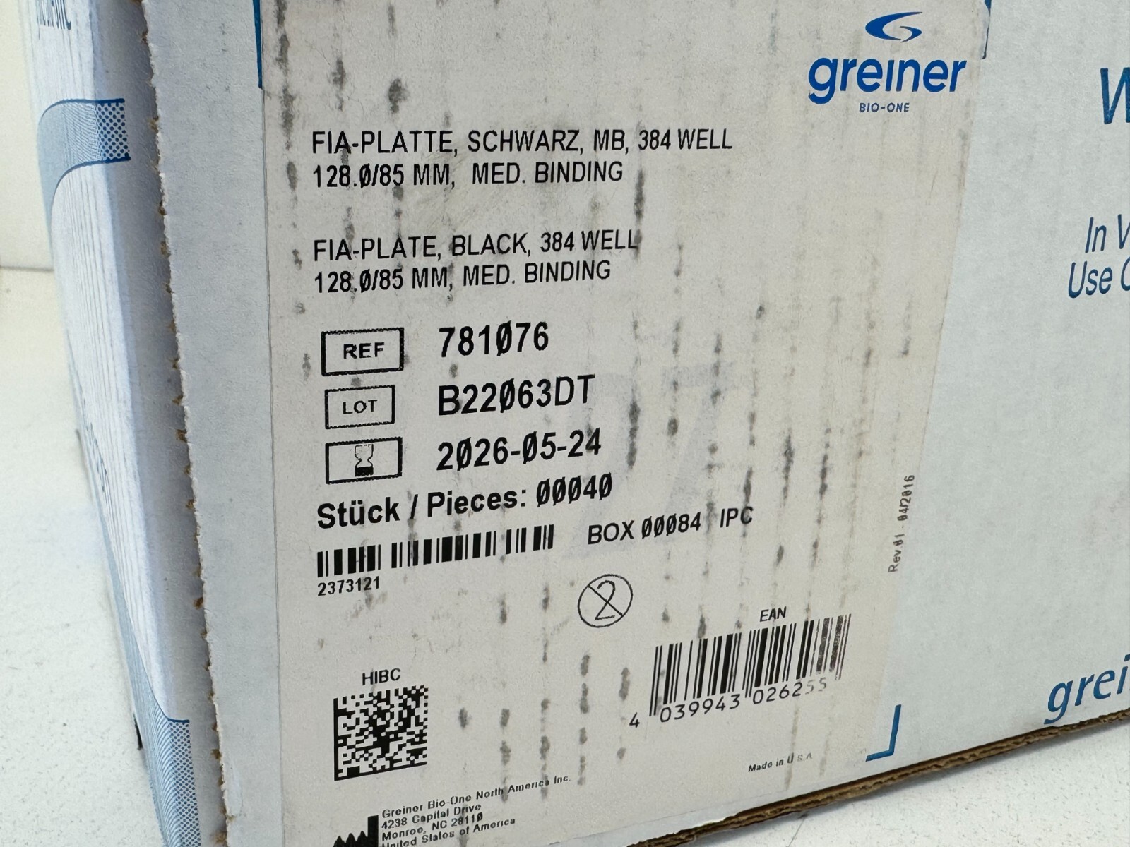 (Case of 40) Greiner Bio-One 781076 FIA-Plate Black 384-Well Microplate