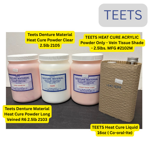 TEETS Heat Cure Long Veined R6, Vein Tissue Shade, Clear Powder 2.5lb, Liquid 16