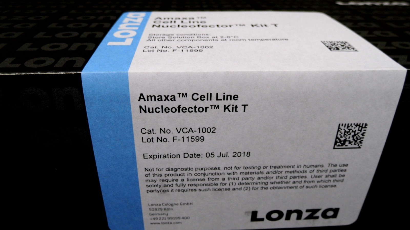 LONZA AMAXA VCA-1002 CELL LINE NUCLEOFECTOR KIT T EXPIRES 05-JULY 2018