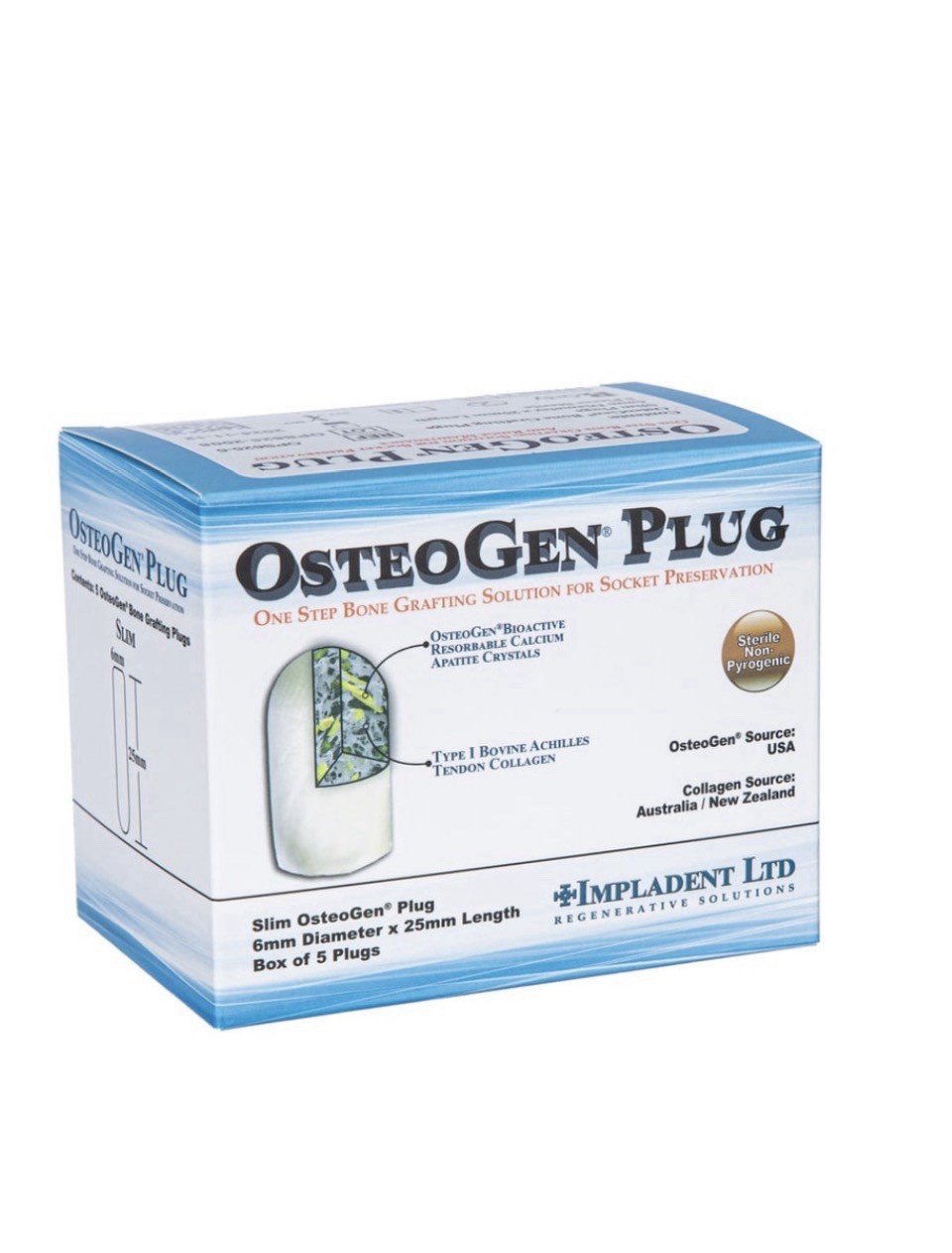 OsteoGen 6mm x 25mm Large Bone Grafting Plug, 5/Box – OPL0625-5