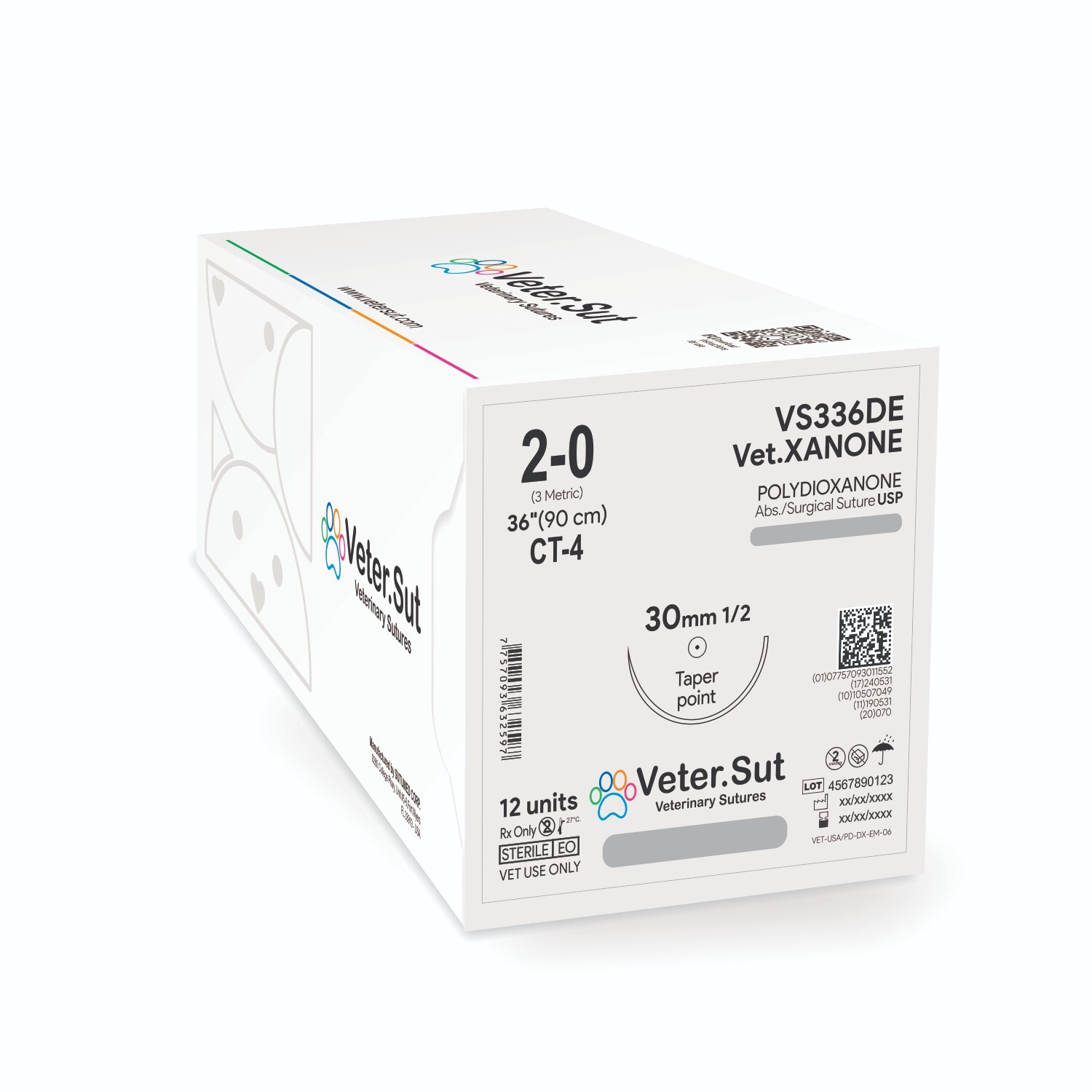 Vetersut Vet-xanone Polydioxanone, USP 2-0, 1/2 taper point 30mm Sutures