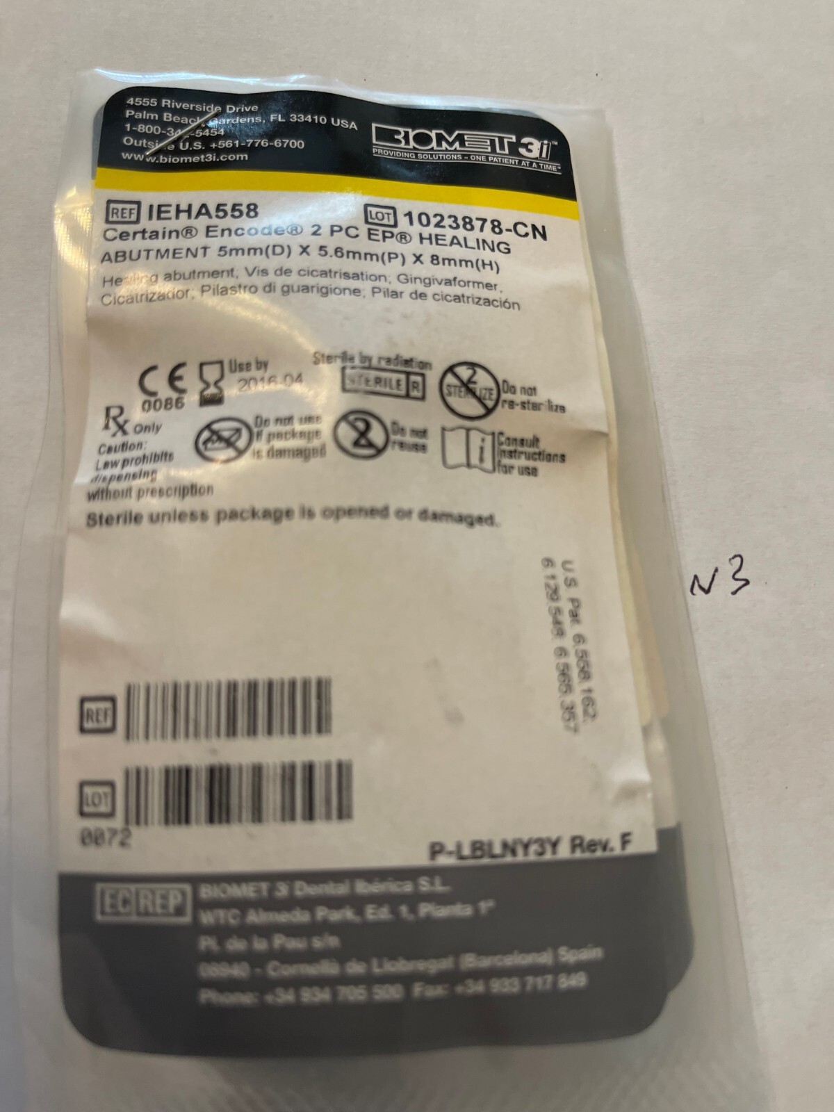 Biomet 3i (IEHA558)Certain Endocode Healing Abutment 5mm (D) x 5.6mm(p)