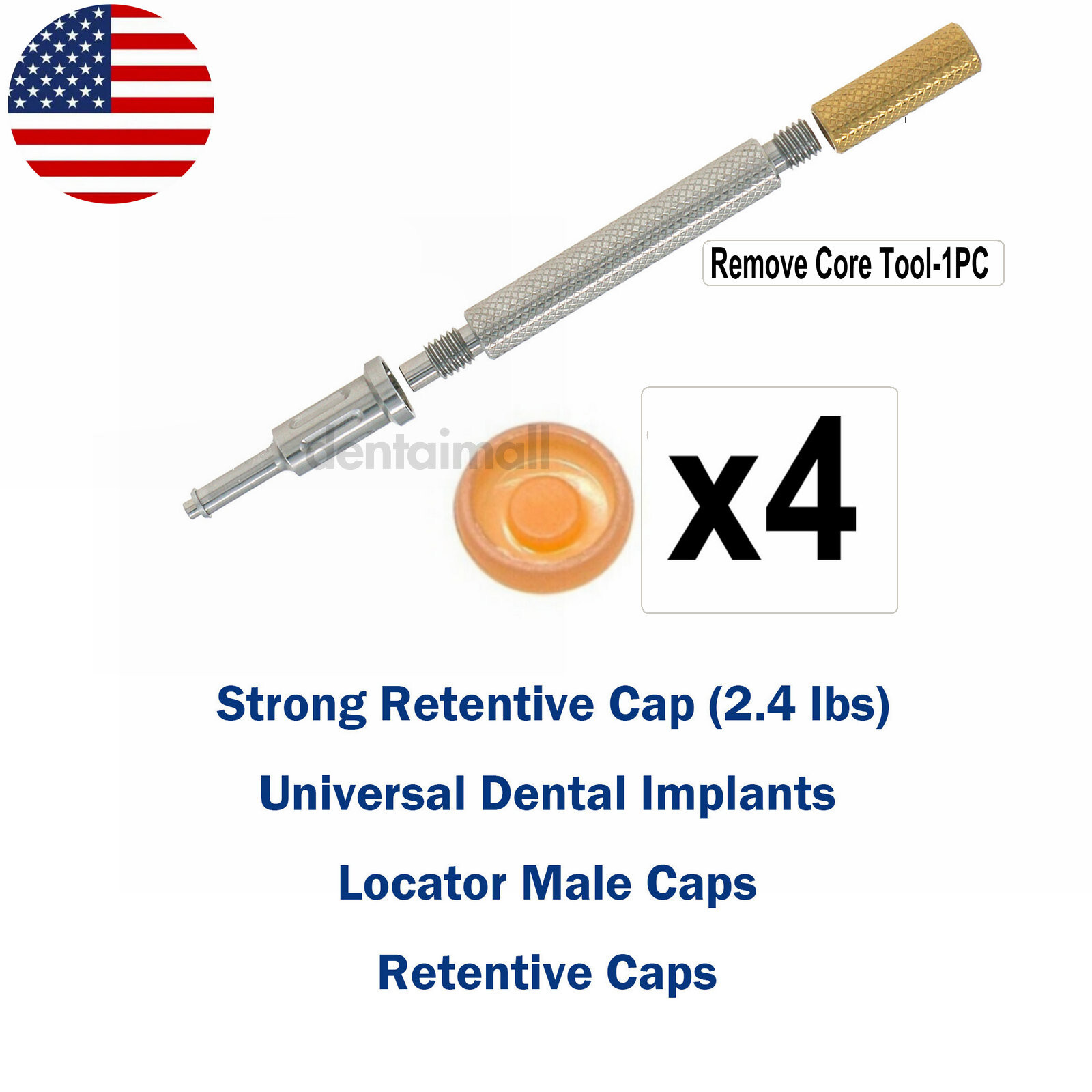 US Universal Dental Locator Retention Caps Insertion Extraction Remove Core Tool
