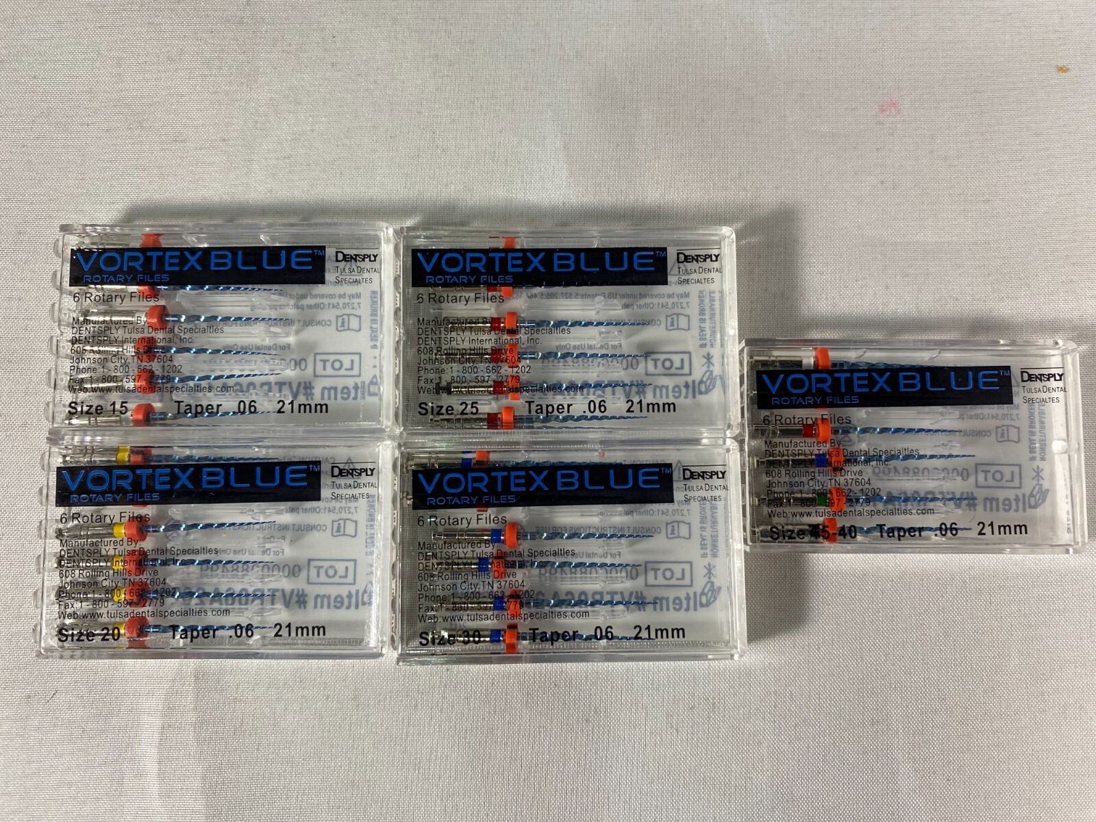 Dentsply Tulsa Dental Vortex Blue 21mm all Taper rotary files 6/pk all sizes