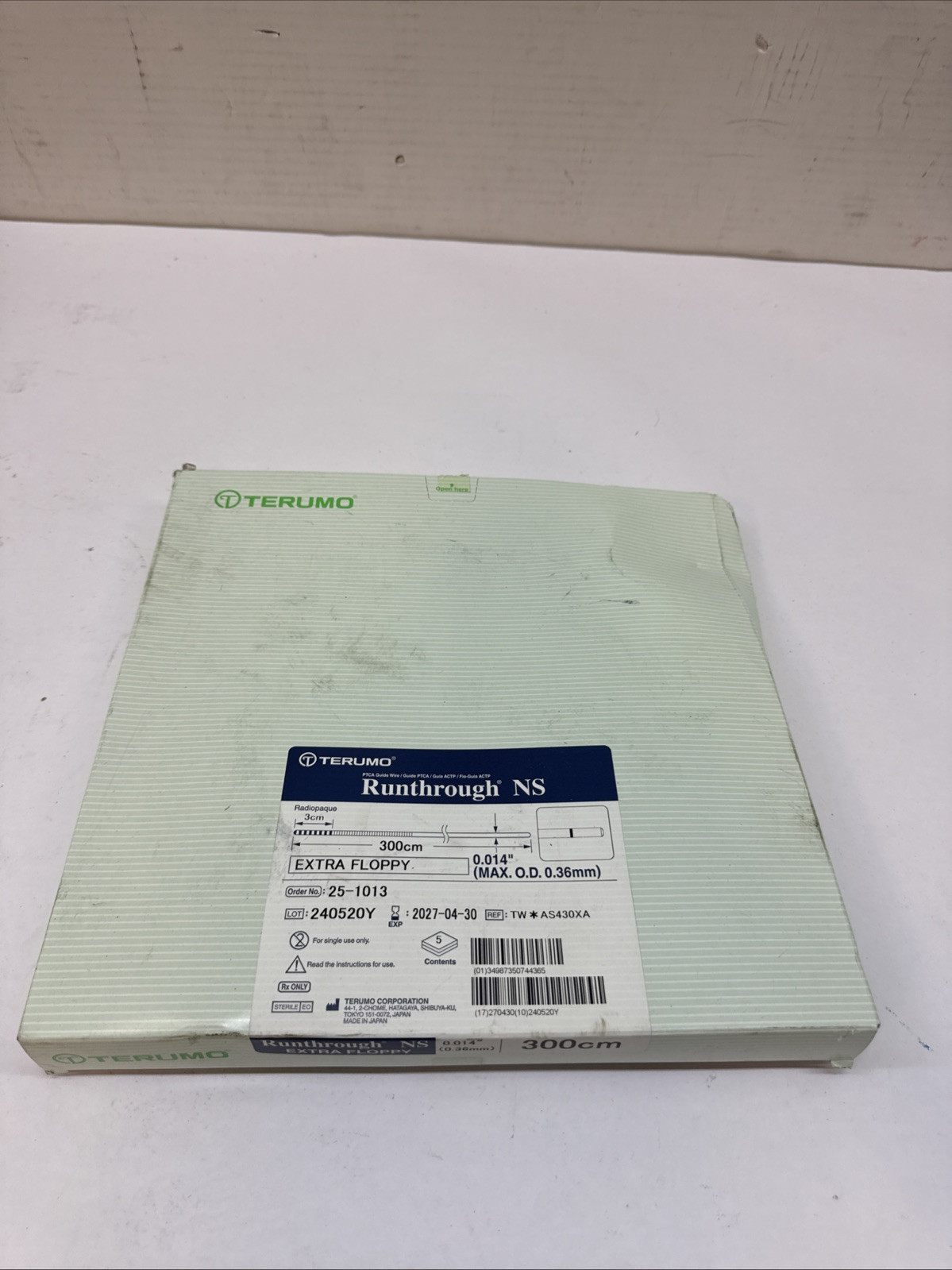 TERUMO RUNTHROUGH NS 300CM 0.014” 3CM EXTRA FLOPPY CORONARY 25-1013 5PK