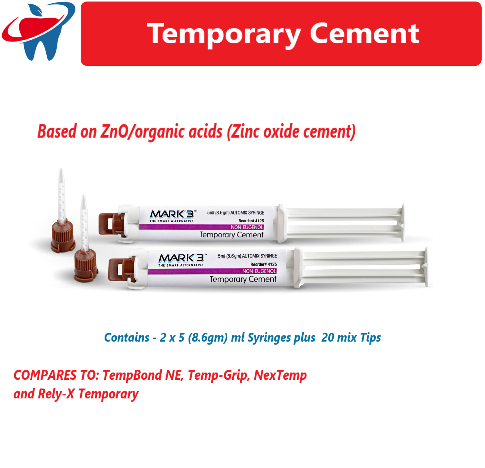 Dental Tempbond Temporary Cement NE Automix 2 x 5 (8.6gm) ml Syr +20Tips – MARK3