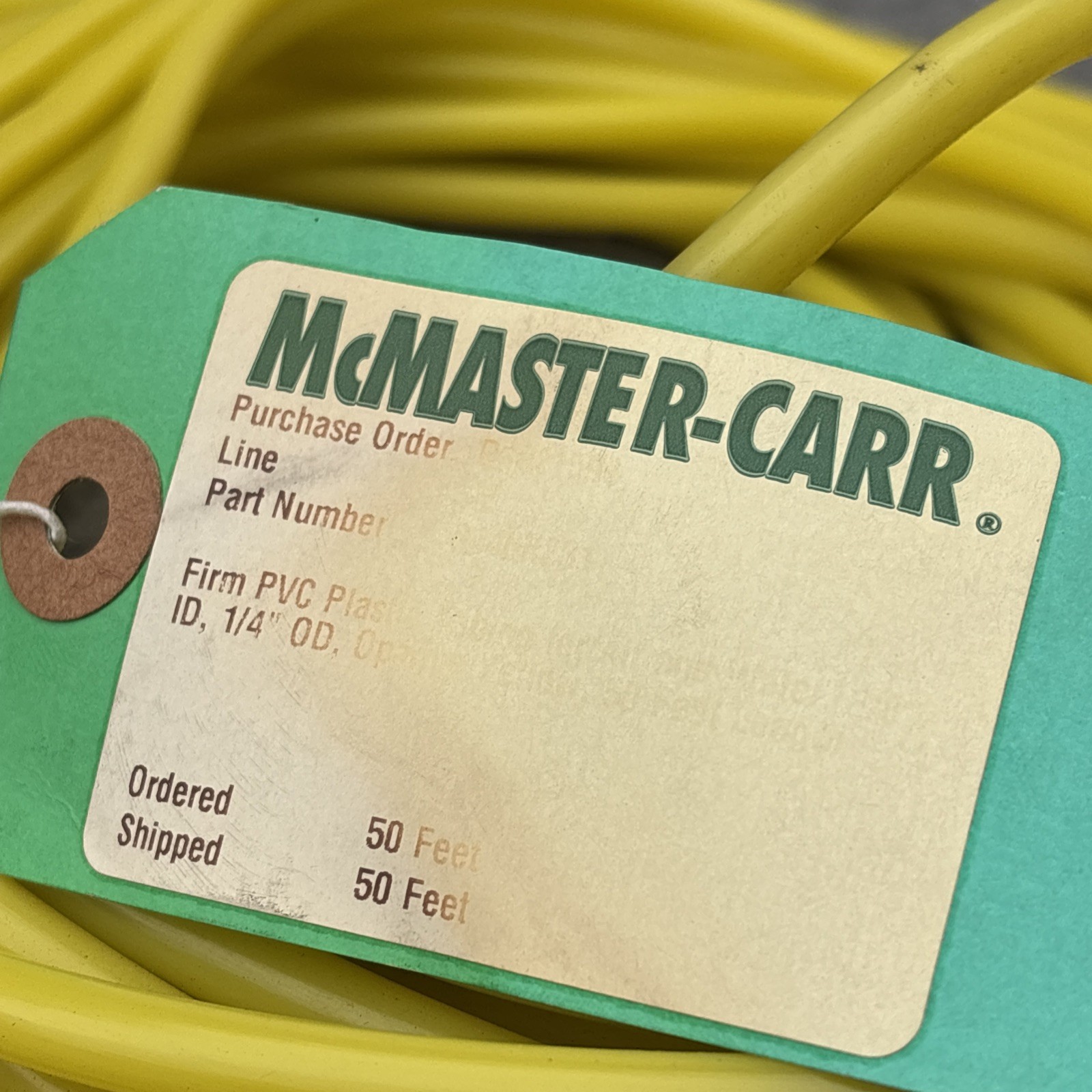 Yellow Firm PVC Plastic Tubing 1/8″ ID 1/4″ OD Yellow 9446K21 (50ft)