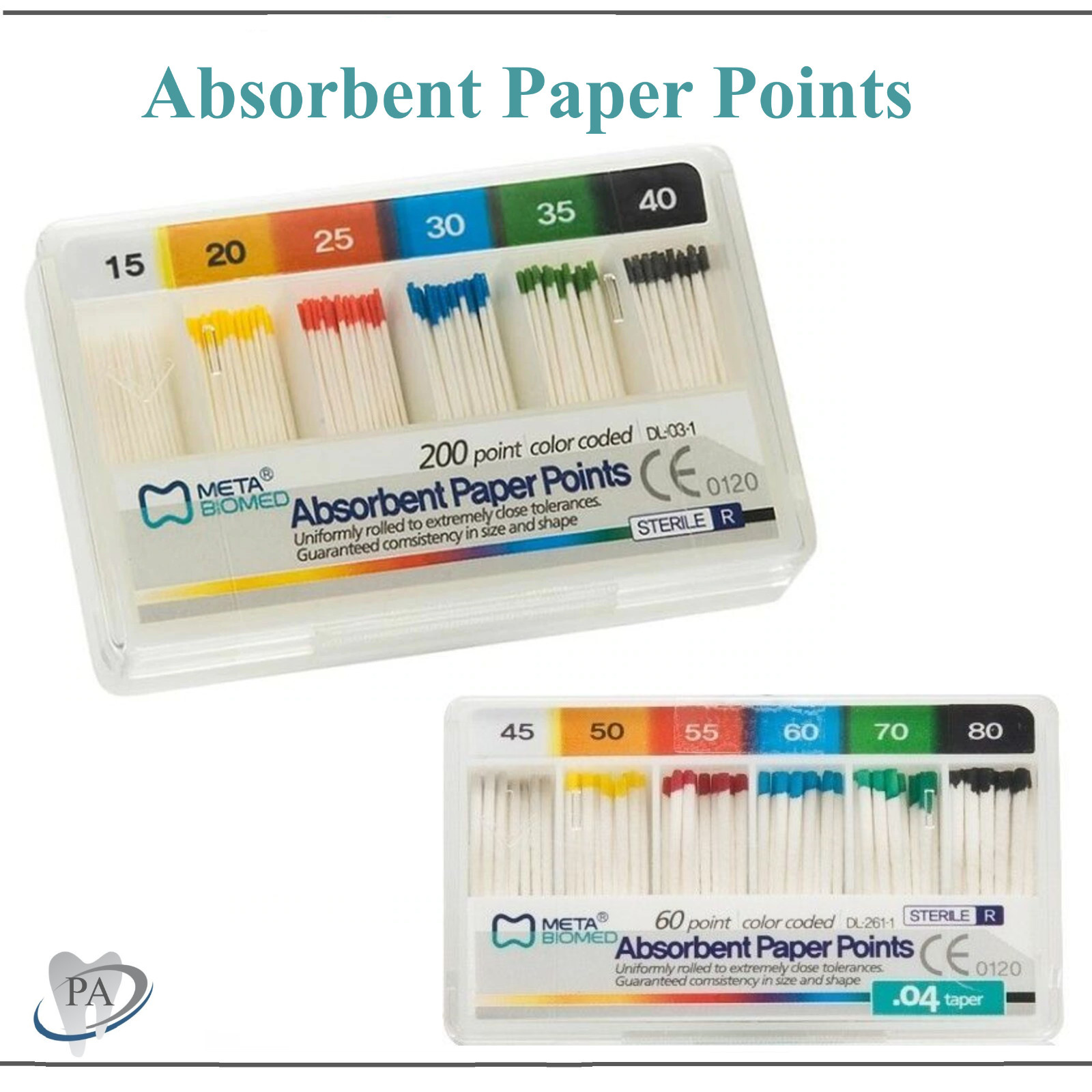 Dental Meta Absorbent Paper Points Sterilized Stanfard, Fine, Medium, .04,. 06