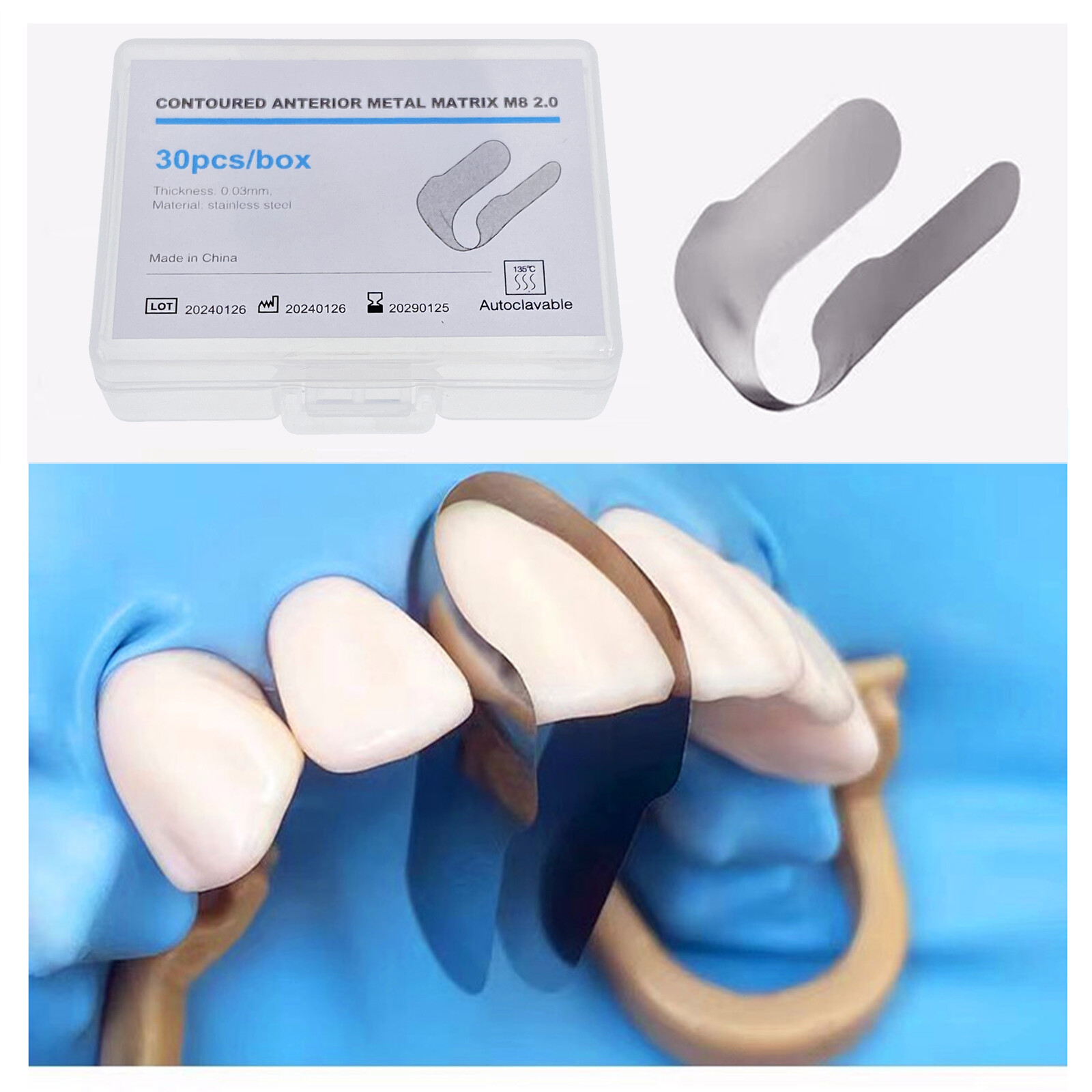 30Pcs Dental Anterior Matrix Bands Twin Matrices Sectional Contoured Metal Strip