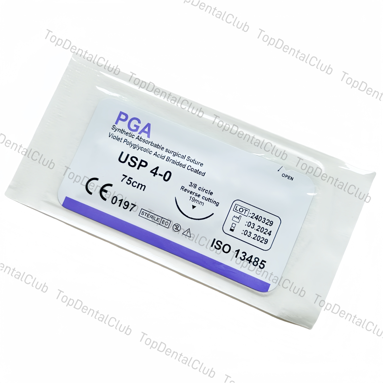 PGA USP 4-0 Dental Synthetic Absorbable Oral Surgical Suture 3/8 Reverse Cutting