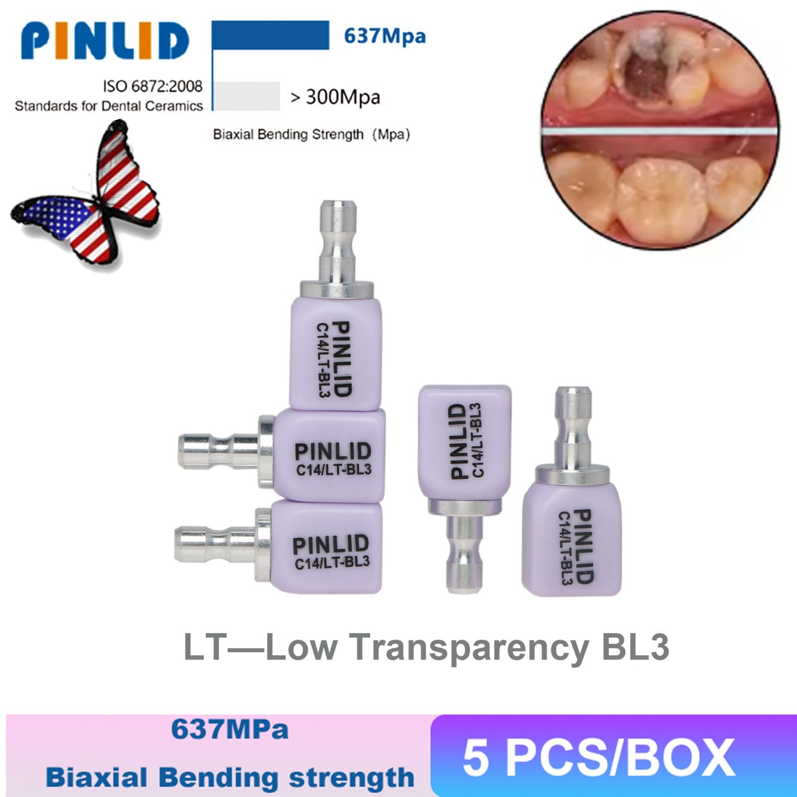 US Dental IPS e.max CAD/CAM C14 LT Lithium Disilicate Blocks CEREC 5 Pcs / Box