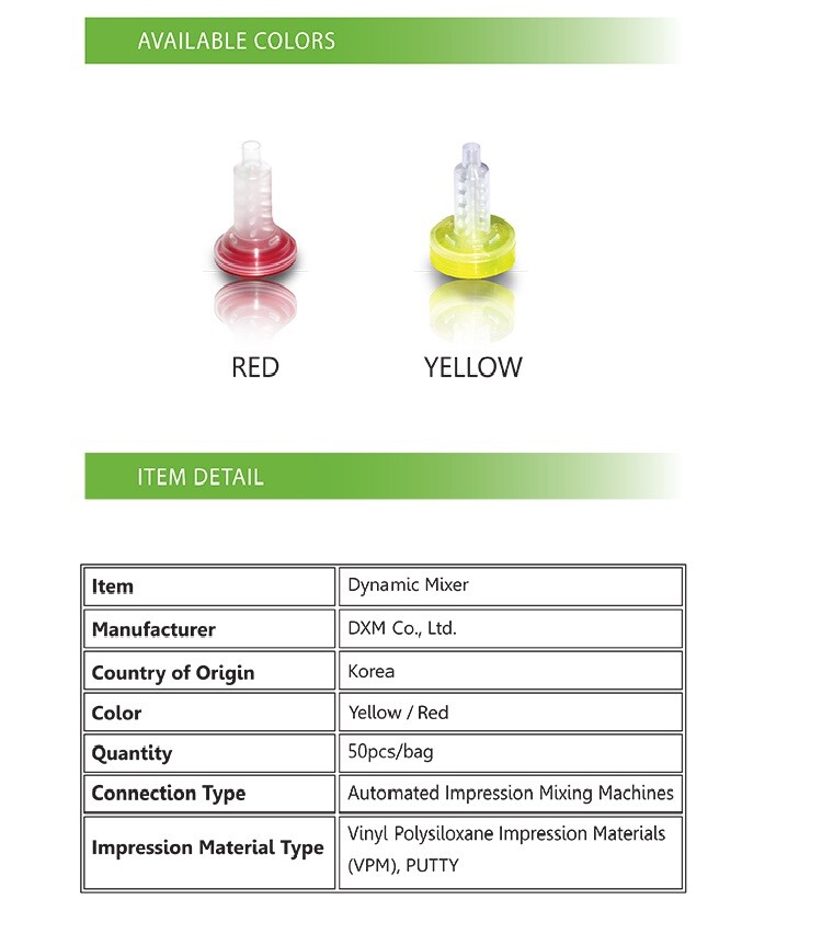 Yellow Dental Dynamic Mixers for impression mixing machine dental