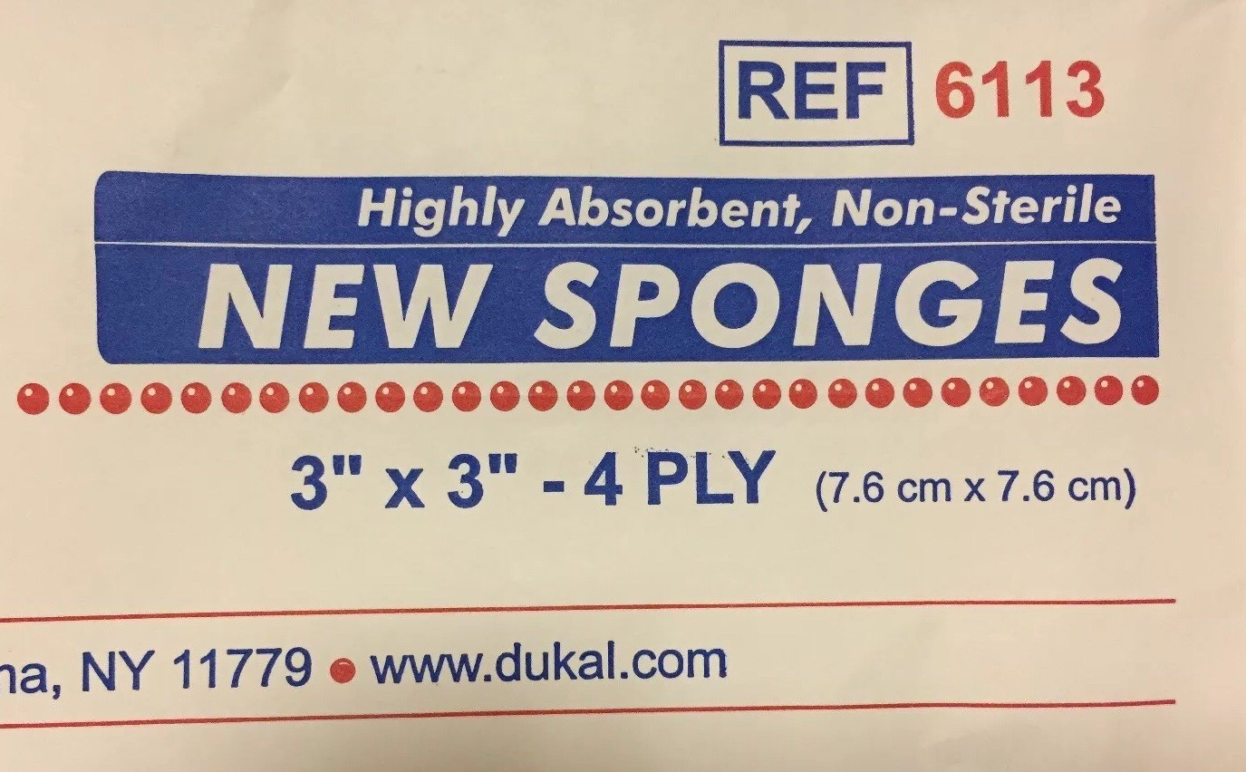 Dukal 6113 New Sponges-Non-Sterile, Non-Woven – 3″ x 3″, 4-ply, – Pack of 200