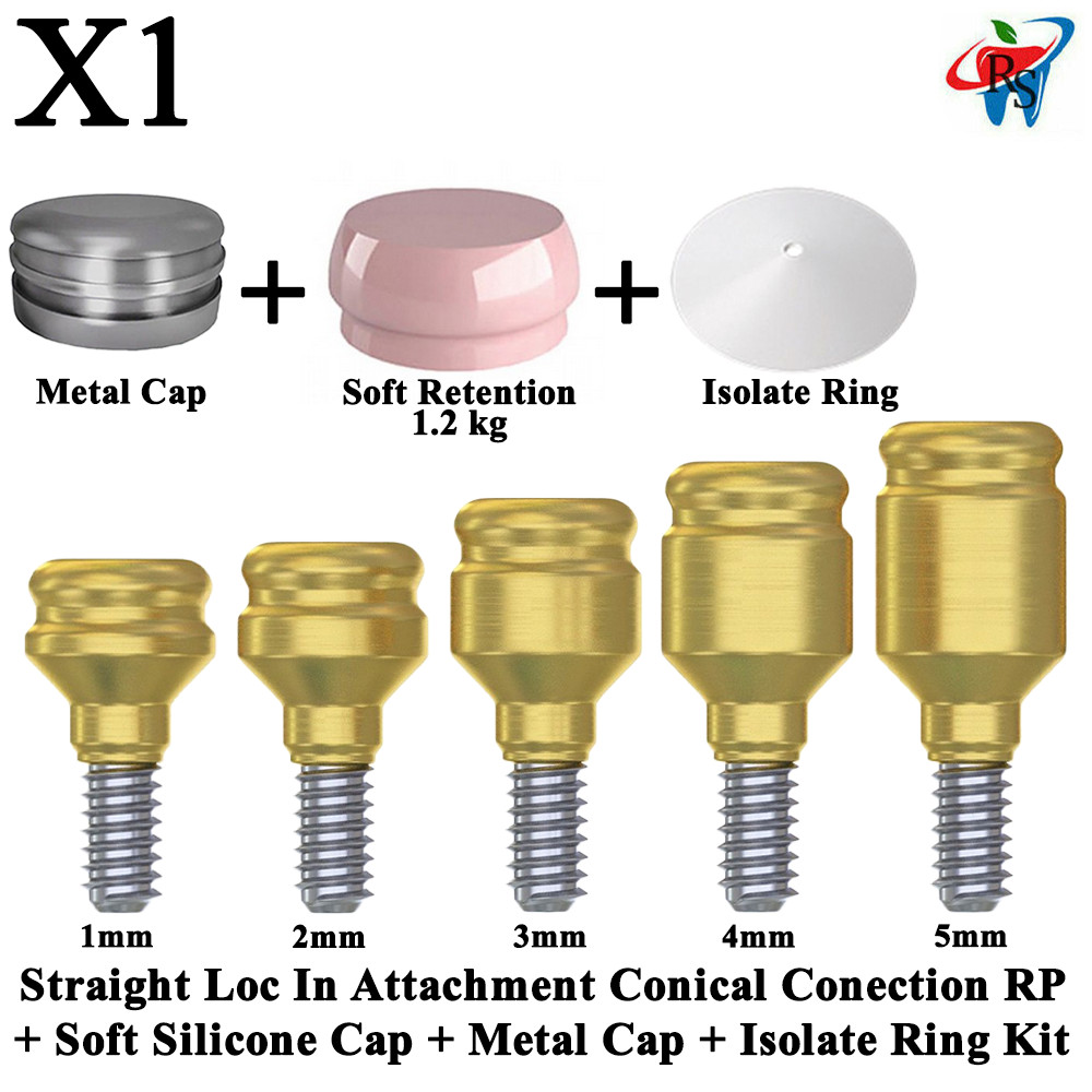 1x Kit Dent Straight Loc In Attachment Conical RP Soft Silicone Metal Cap Ring