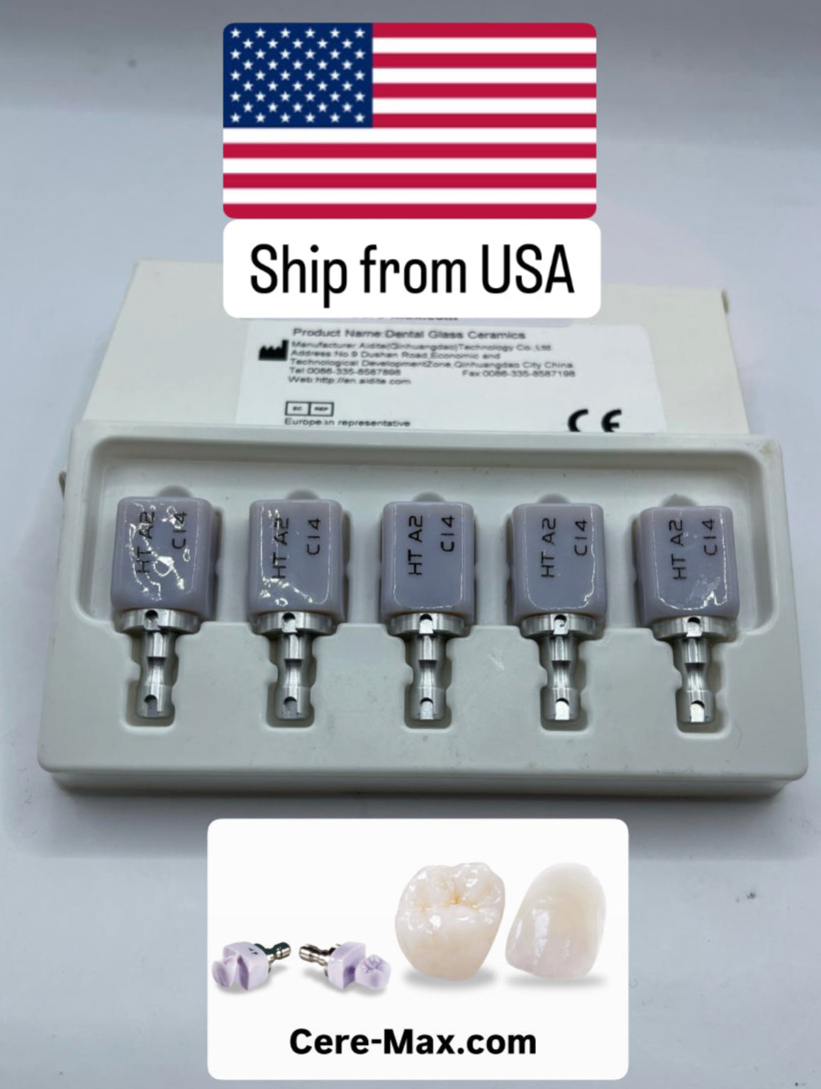 5 Pcs/Box HT A2 C14 Dental Glass Ceramic Lithium Dislicate Cerec Emax CAD CAM