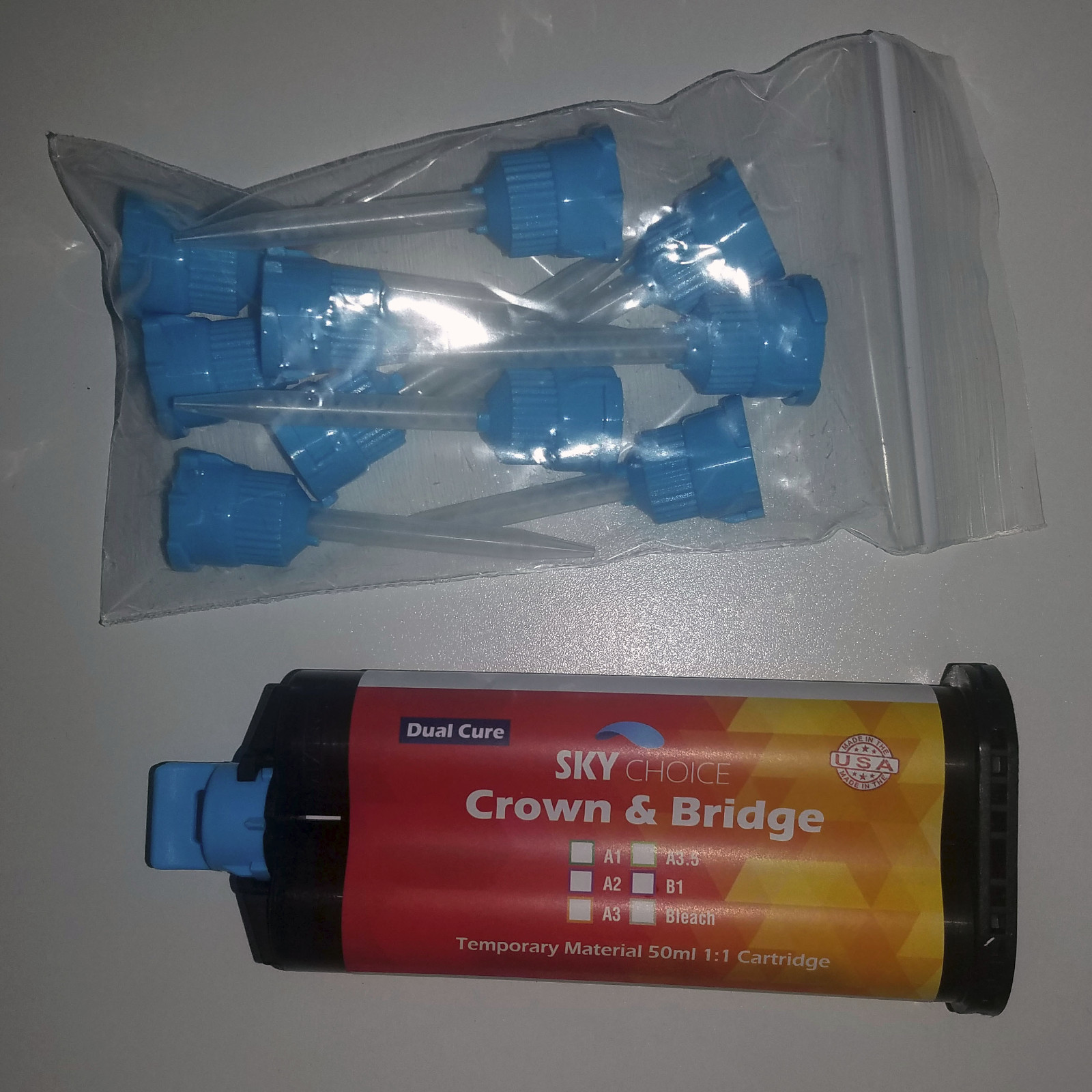 Crown & Bridge Temporary A1/A2/A3.5/B1/Bleach (1/50ml & 10 Mixing Tips) USA Made
