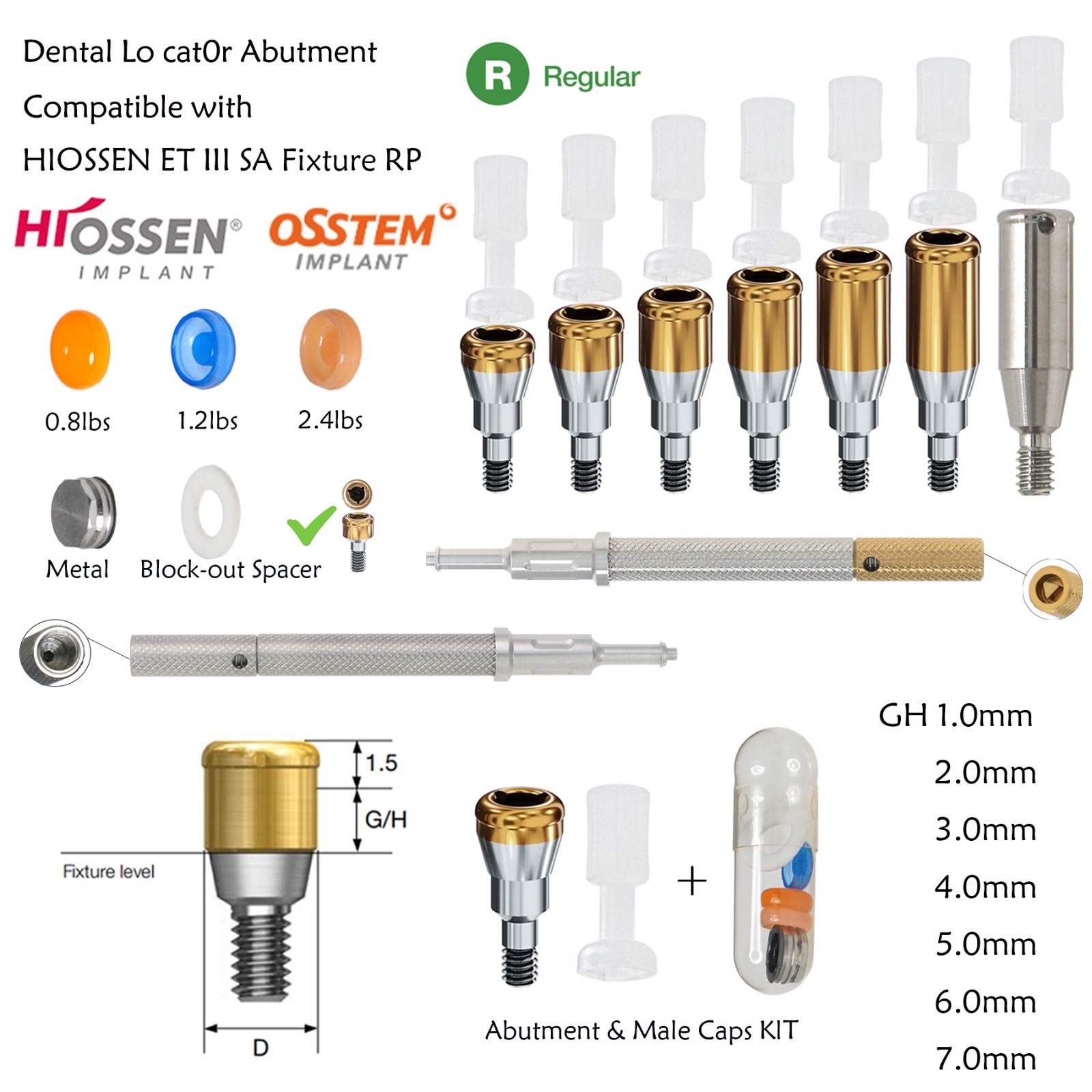 US Dental Locator Attachment Abutment for Hiossen ET/OsstemTS Mini Regular Plat