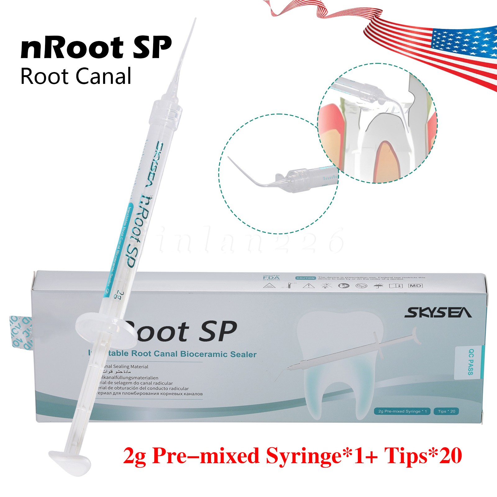 2 x Dental nRoot SP Injectable Root Canal Bioceramic Sealer 2g Syringe + 20 Tips