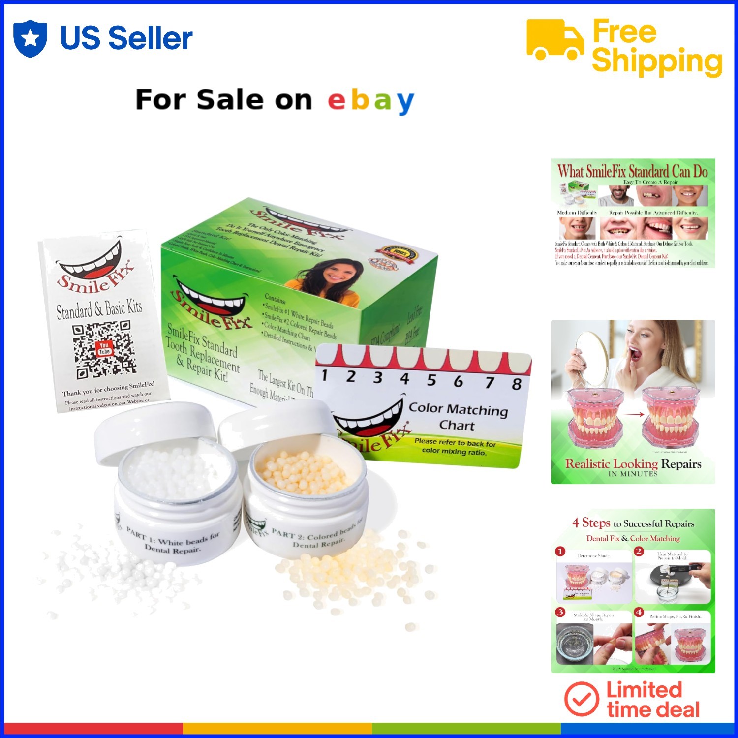 Dental Repair Kit Color Matching Compound Fix Gaps Broken Teeth Home Use