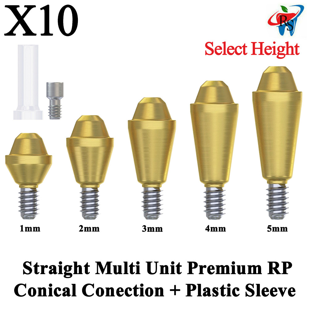 10x Set Prosthetic Straight Multi Unit 1.6 RP Conical 2.65 + Plastic Sleeve