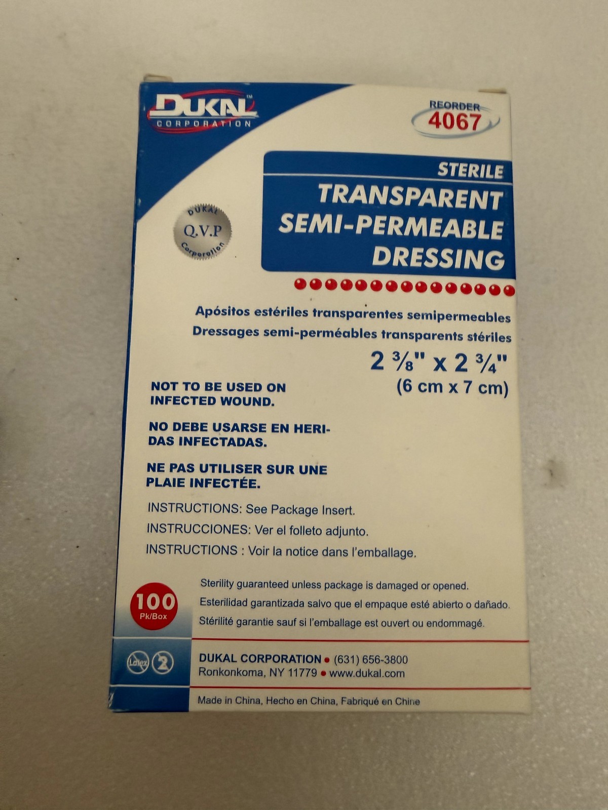 Dukal 4067 Transparent Dressing 2-3/8×2-3/4 100ct Training Lab Use