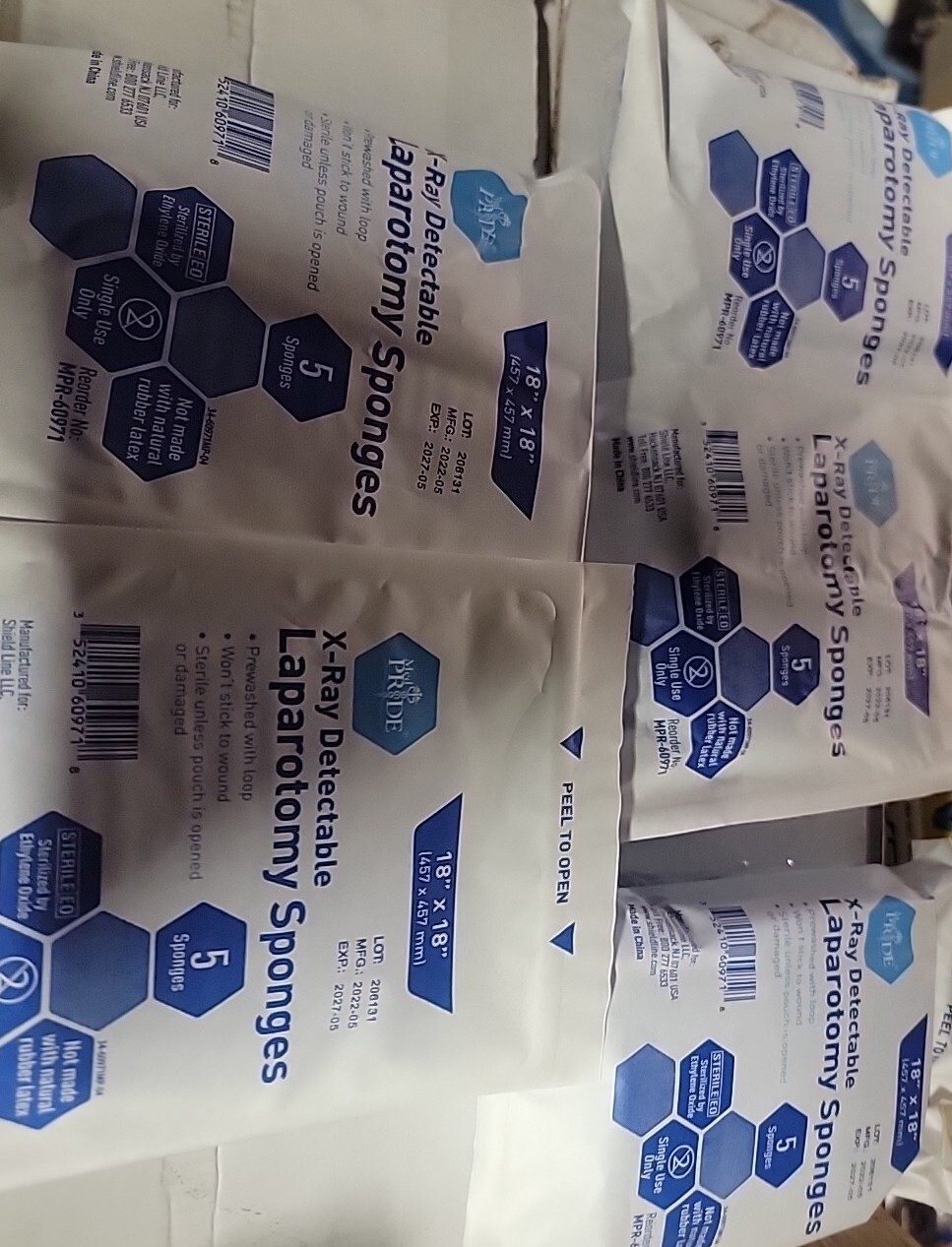 25 MedPride Laparotomy Sponges 18 ” X 18 ” Sterile Latex Free X-Ray Detectable