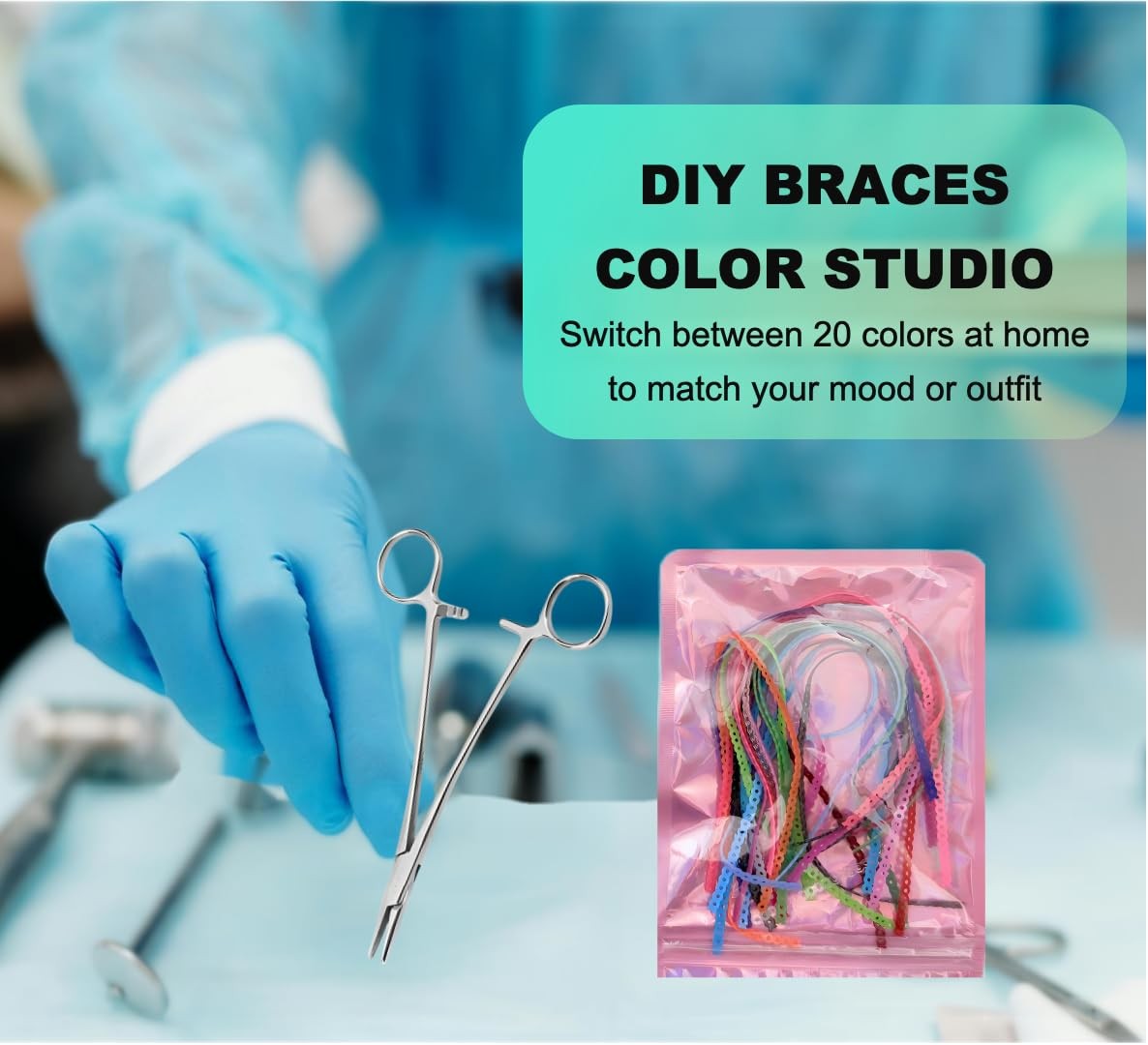 DIY Braces Power Chain Kit – 20Pcs (8.6In/pc) Multi-Color Elastic Multicolor
