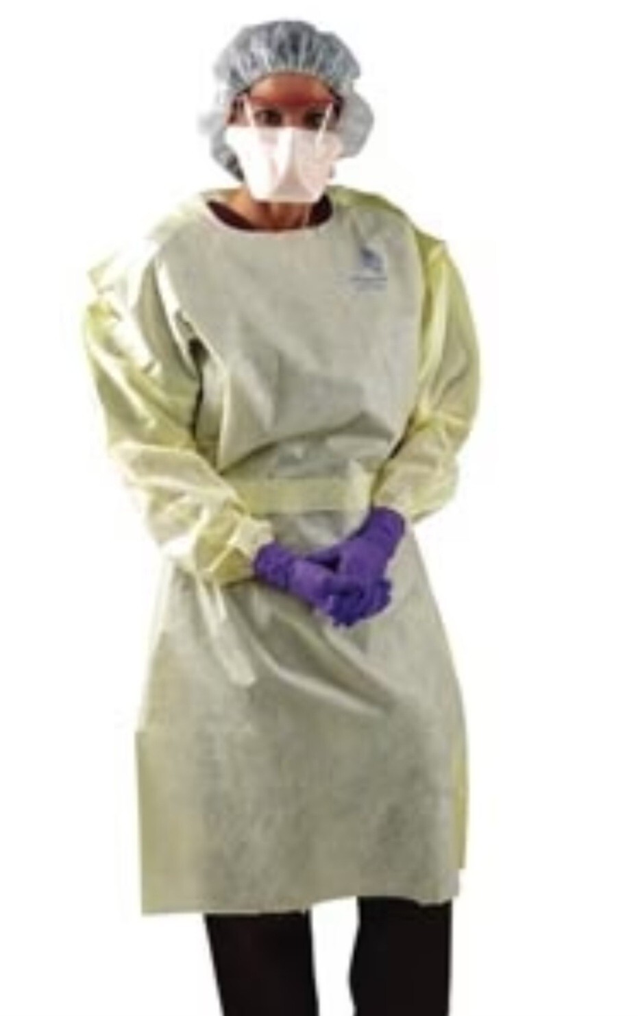 Case of 100 Halyard Poly-Coated Fluid Resistant Gown 47003 Over the Head -Yellow