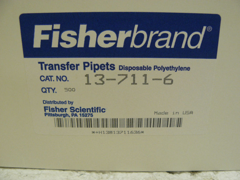 FISHER SCIENTIFIC FISHERBRAND 13-711-6 TRANSFER PIPETS NEW