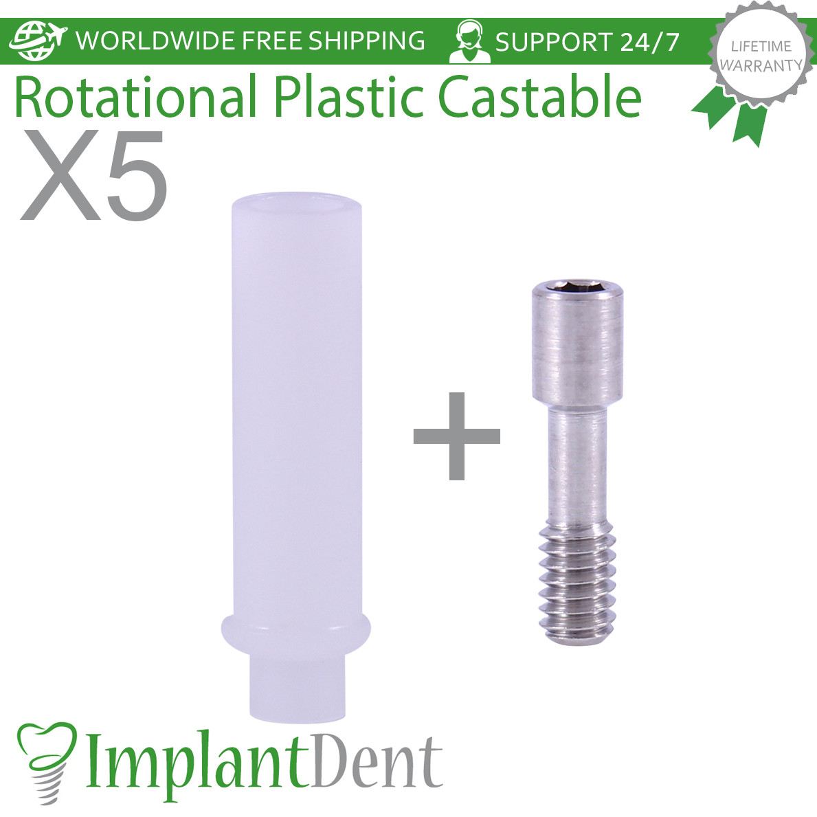 5x Dental Rotational Castable Prosthetic Int Hex 2.42mm Dentistry Lab