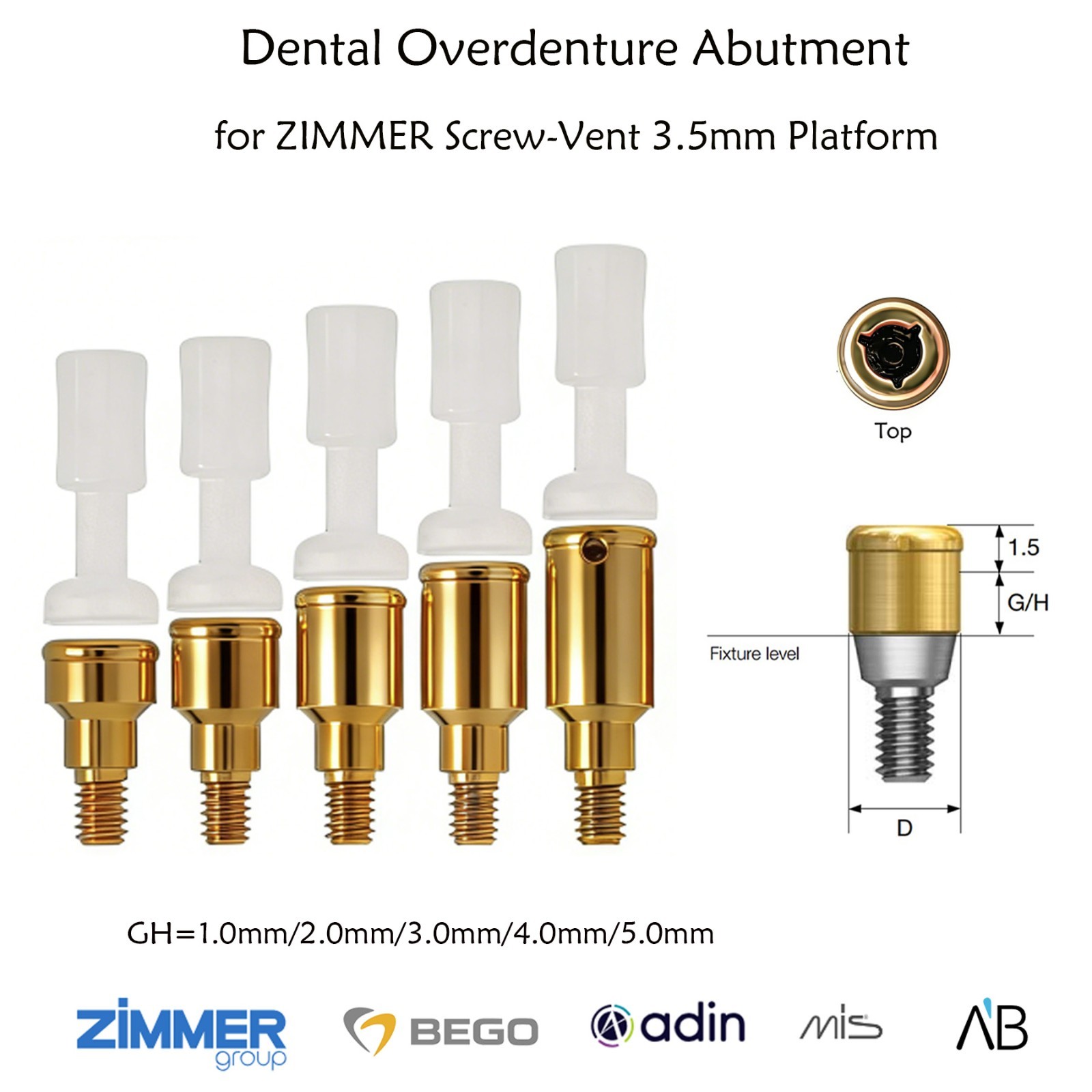 Dental Overdenture Locator Abutment Fit Hiossen Osstem/Nobel Biocare/Zimmer/MIS