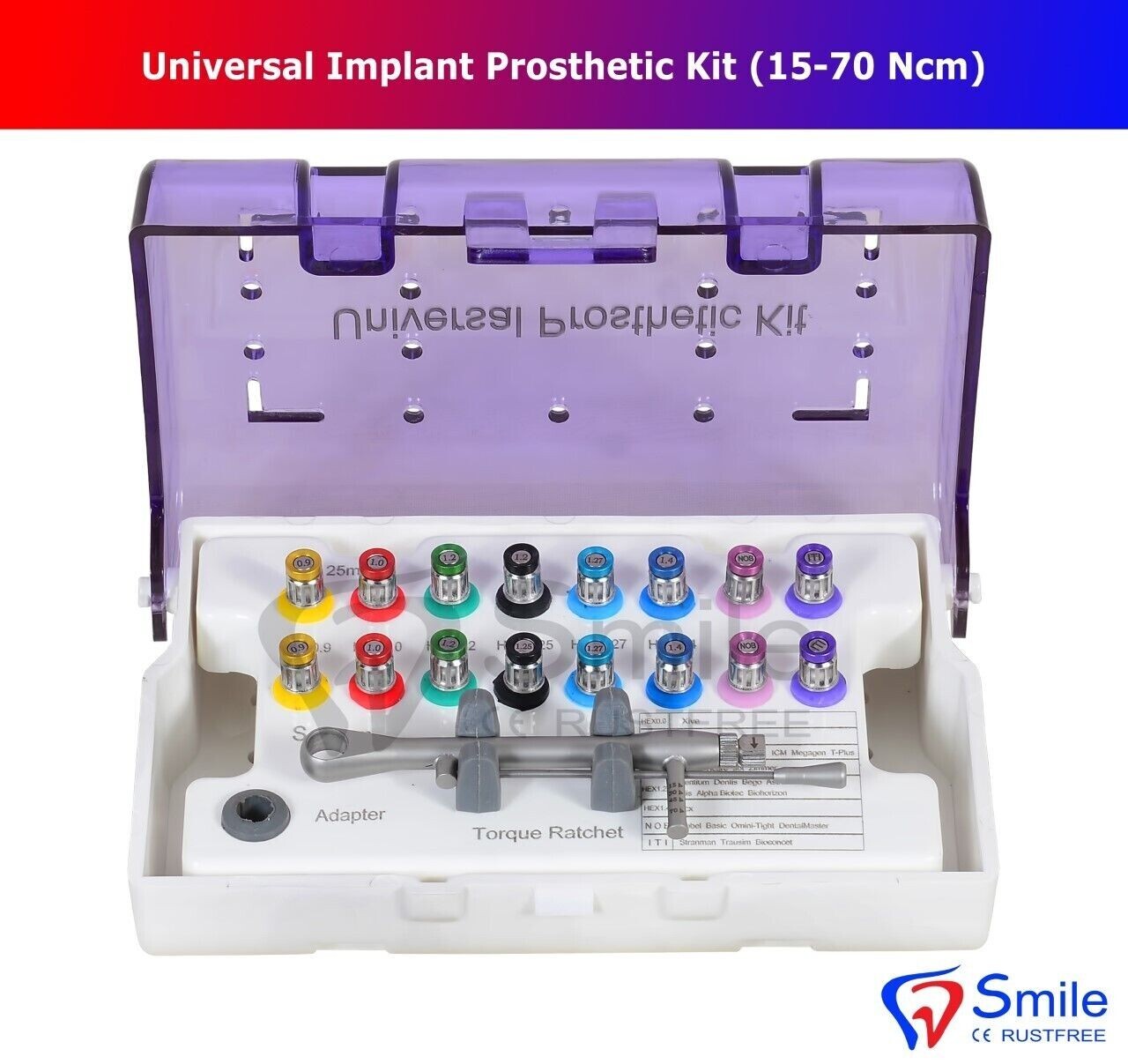 Universal Implant Abutment Ratchet Torque Wrench 16 Drivers Kit 15-70 Ncm CE