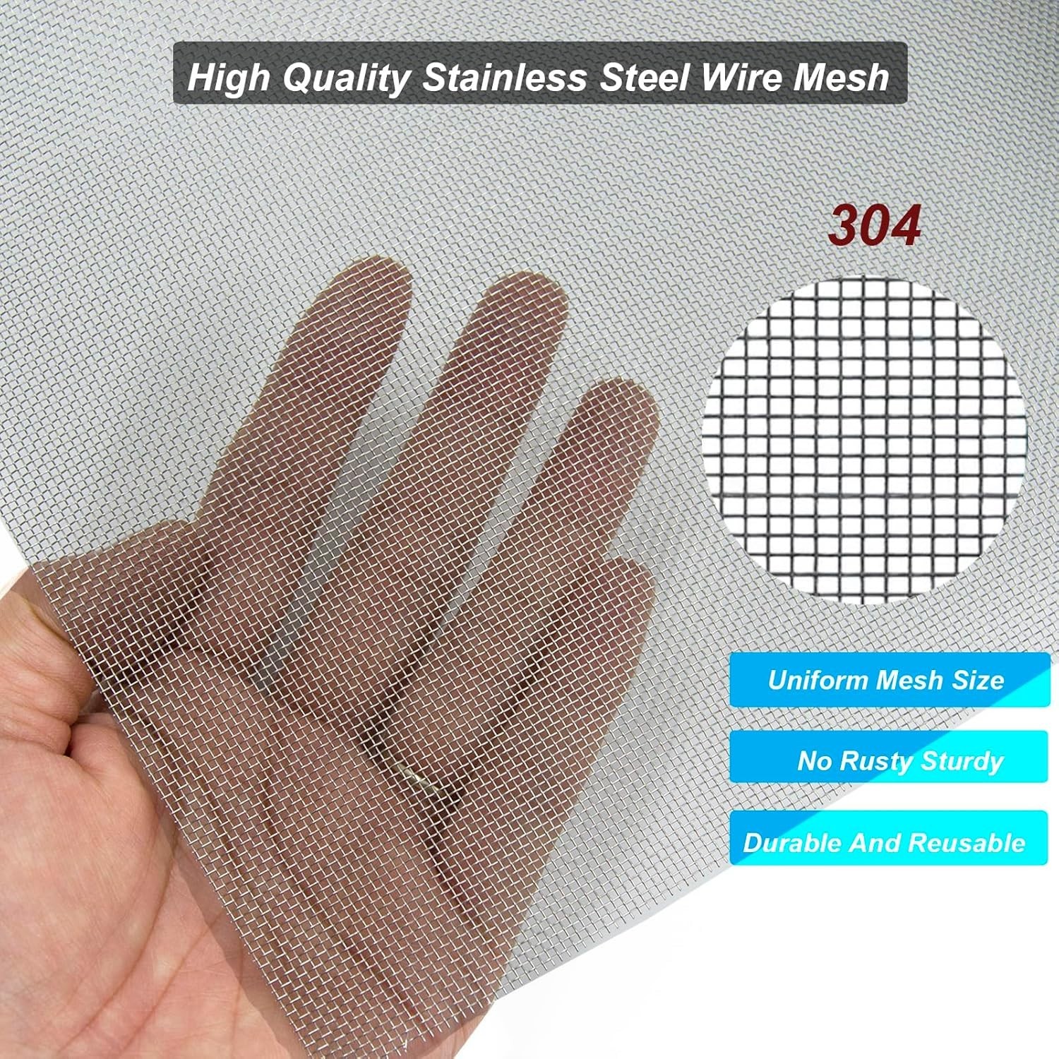 Stainless Steel Mesh Screen 20Mesh 15.7×47.2in Woven Wire for Vent DIY Fence