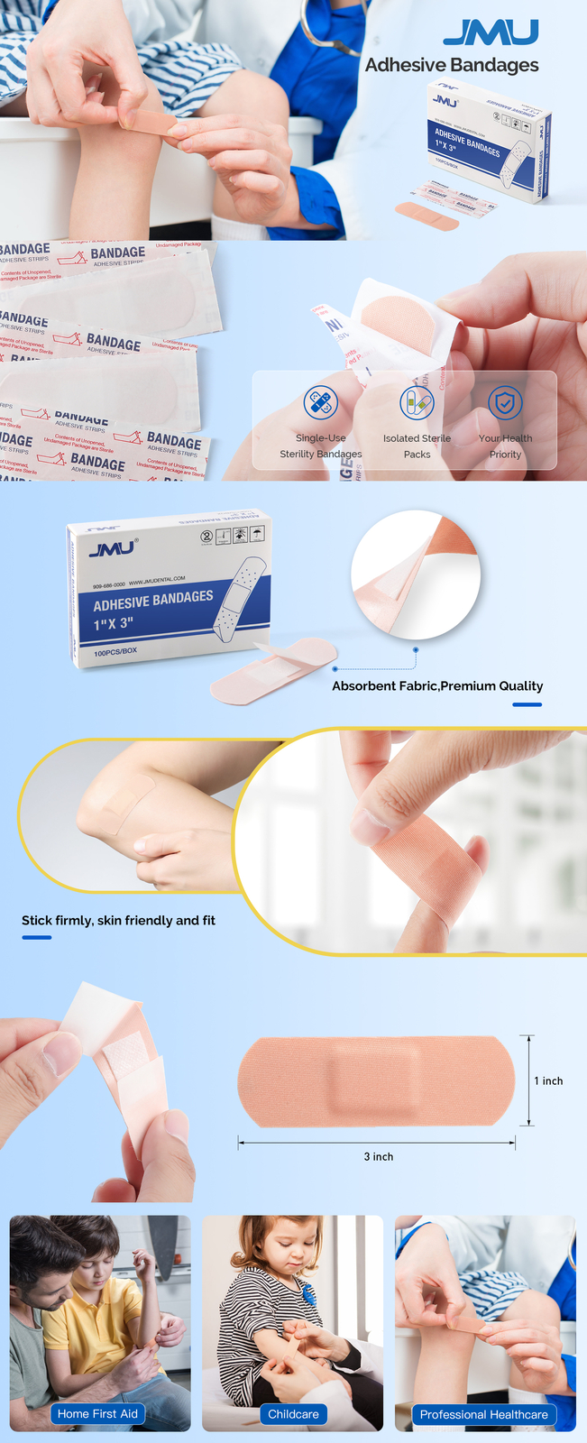 100pcs/box Adhesive Bandages Fabric Individuall Sterile Packaged Stretch Cloth