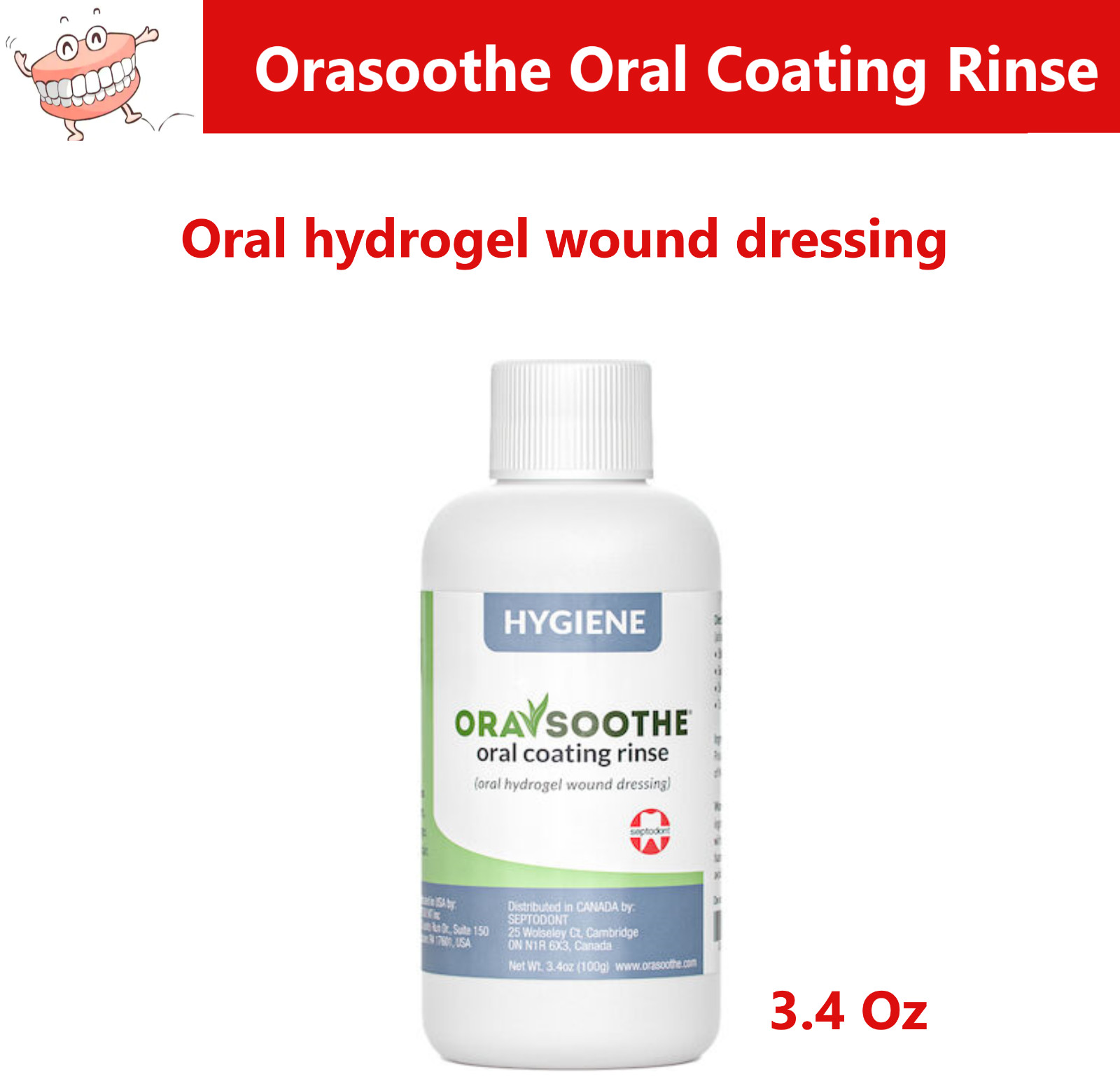 Orasoothe Oral Coating Rinse Hygiene, 3.4 oz, Protects Oral Wounds, Pain Relief