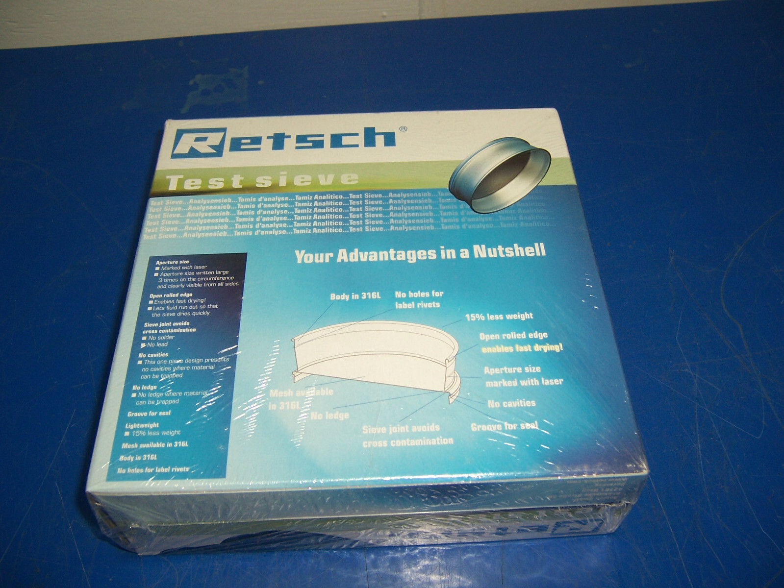 14461 Retsch 38 micron Test Sieve 200mm dia x 50mm SS metal