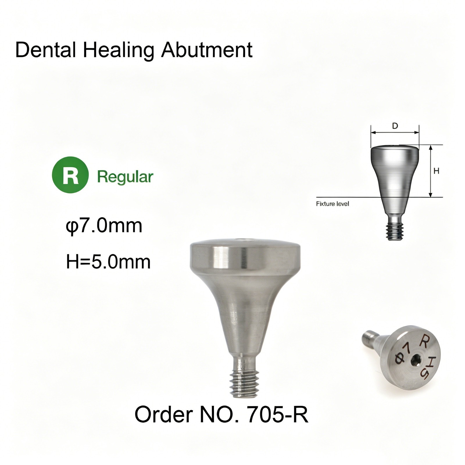 Dental Healing Cap Abutment Regular Platform Compatible Hiossen ET Conical 5.0mm