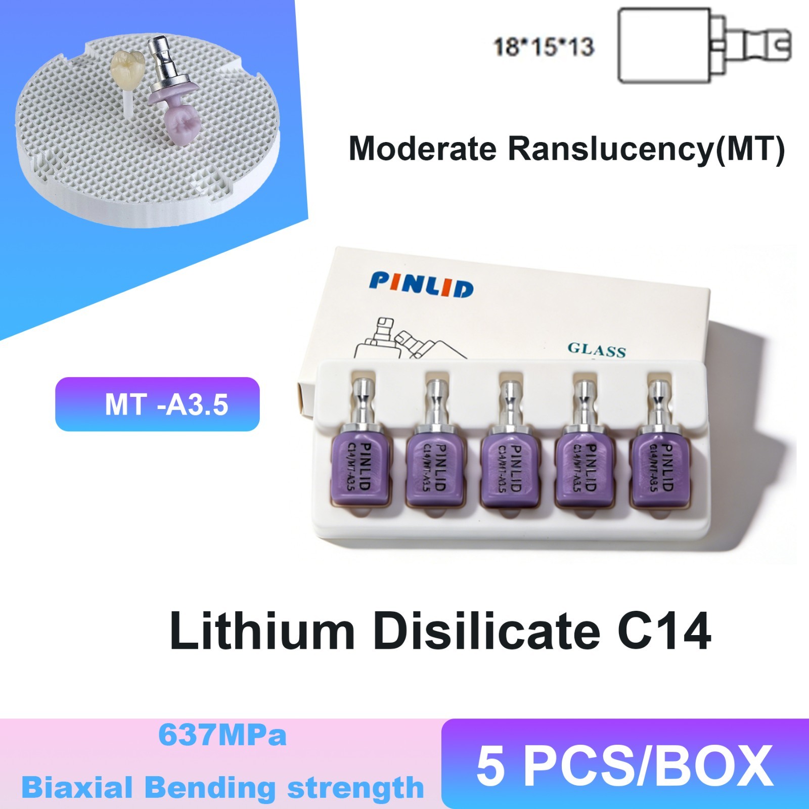 Dental Lithium Disilicate CAD CAM Glass Ceramic Blocks MT Translucency A1–BL4