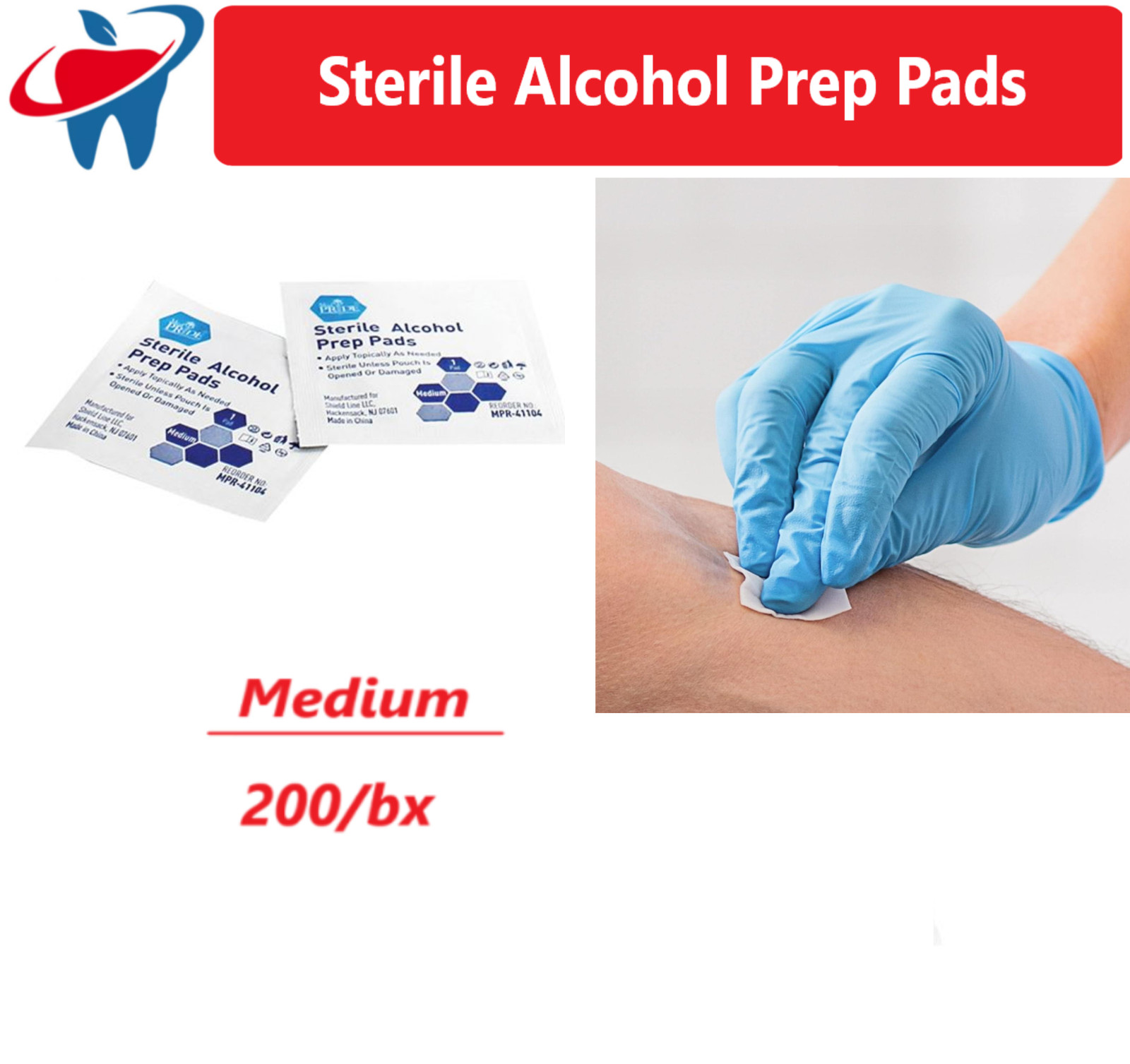 Sterile Alcohol Prep Pads, Antiseptic, Individually Wrap, Medical, Medium, 200Bx