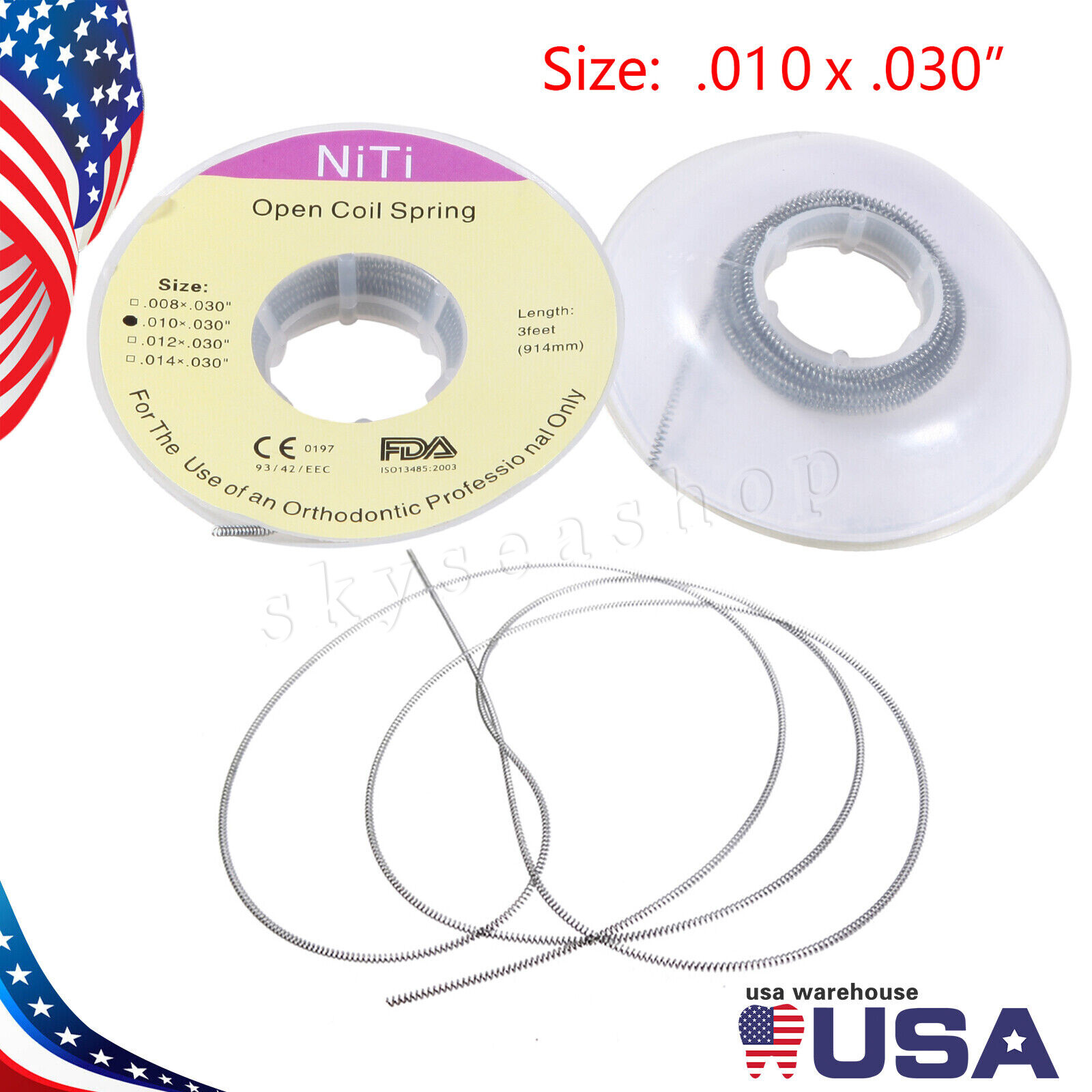 USA Dental Orthodontic Niti Open Coil Spring Spool Dia.010 *030 ” inch 914mm Ab