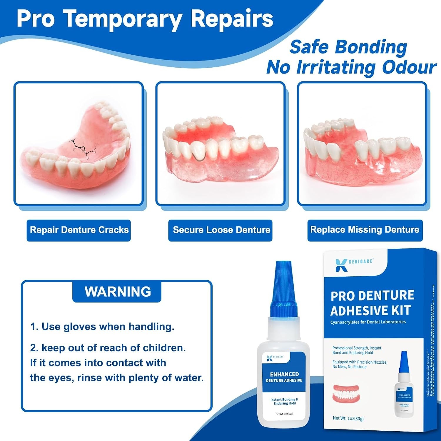 Pro Denture Adhesive Kit, 1oz Pro Instant Bonding Denture Glue, Enhanced Denture