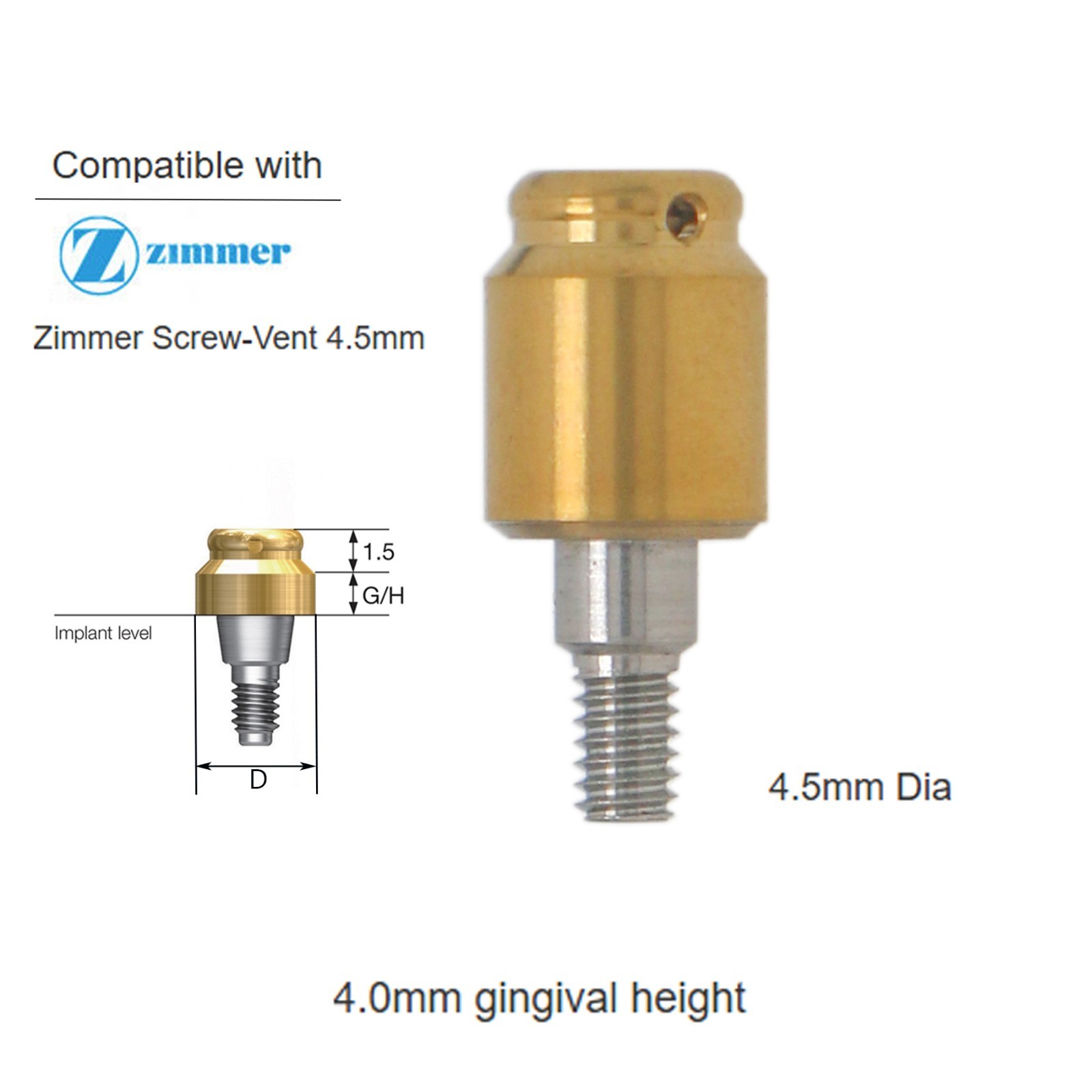 US Zimmer Biohorizons Tapered Internal Hex fits Locator Abutment 4.5mm Platform