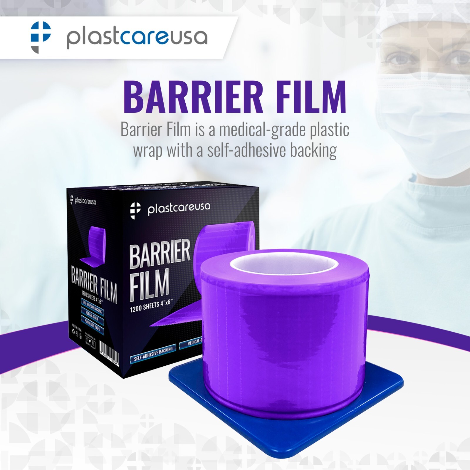 Purple Barrier Film, Plastic Sheeting Dental Tattoo Adhesive 1200 4″ x 6″ Sheets