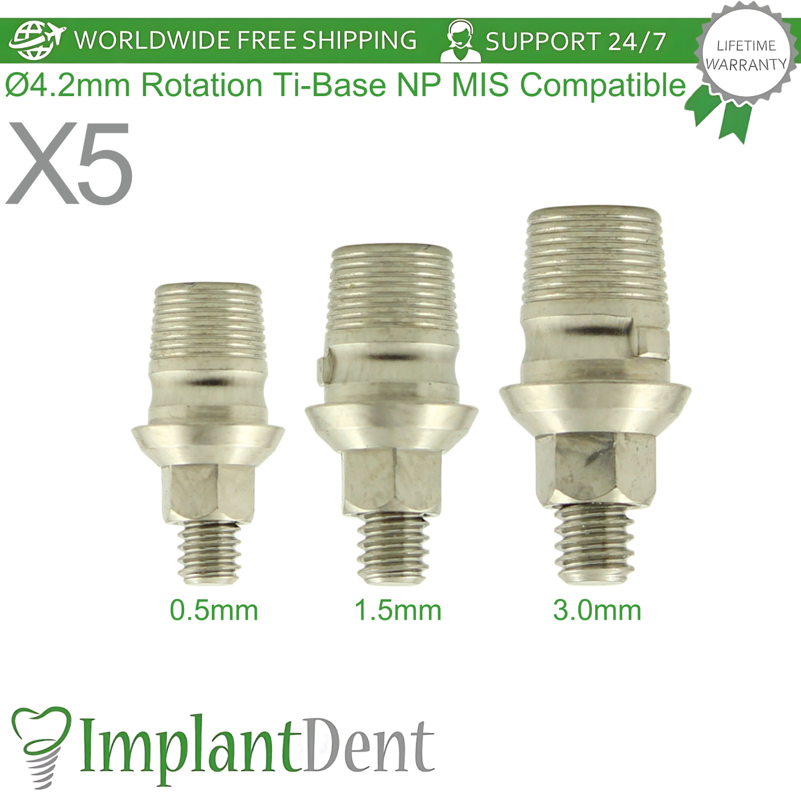 X5 Ø4.2mm Rotation Ti-Base Narrow Platform NP MIS Compatible Int Hex 2.10mm
